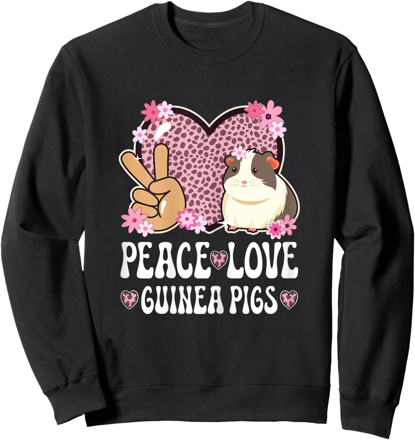 Peace Love Guinea Pigs Cheetah Print Women Guinea Pig Lover Sweatshirt - Sweatshirt | Black