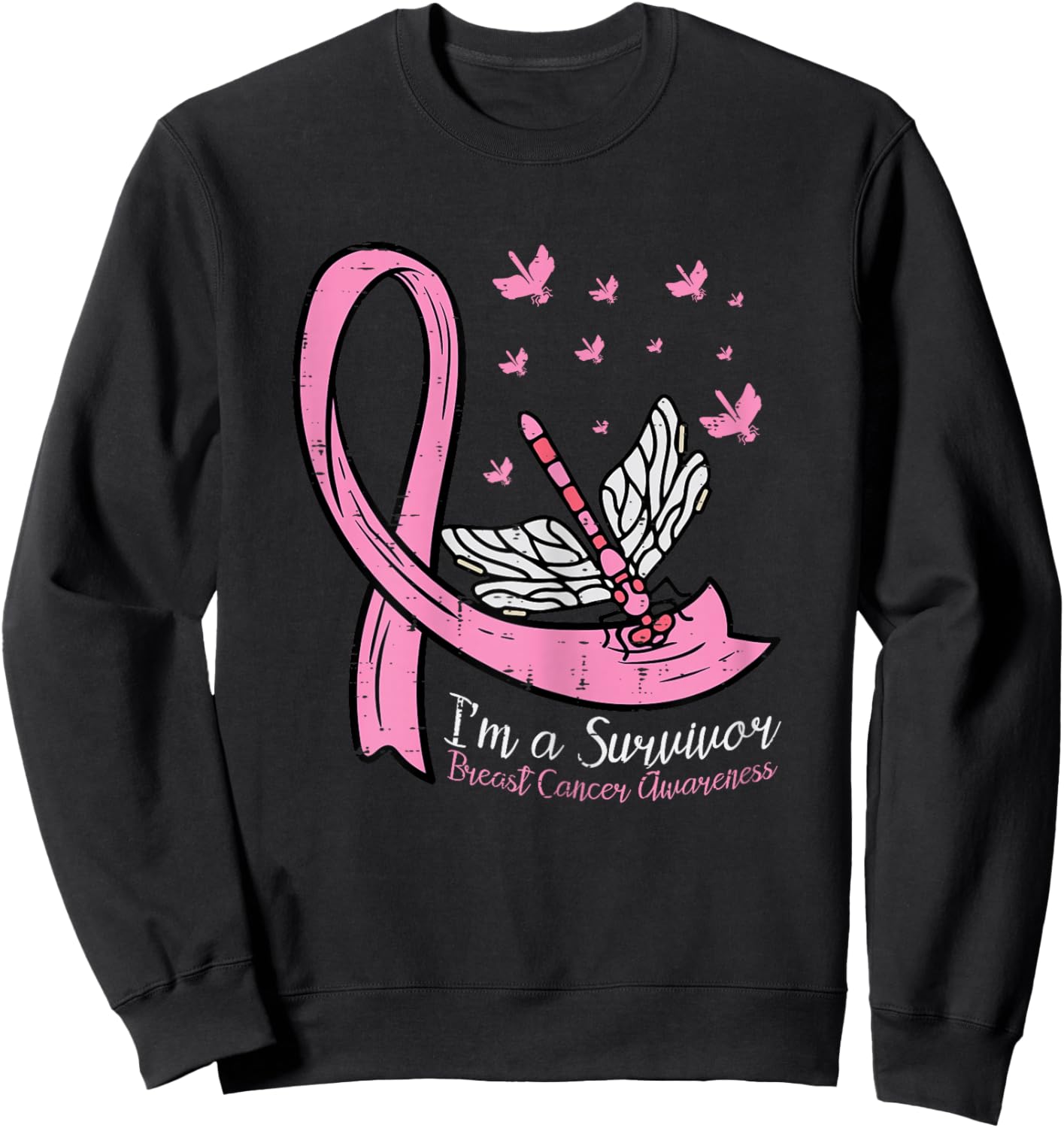 Breast Cancer Ribbon Dragonfly Im Survivor Awareness Women Sweatshirt - Sweatshirt | Black
