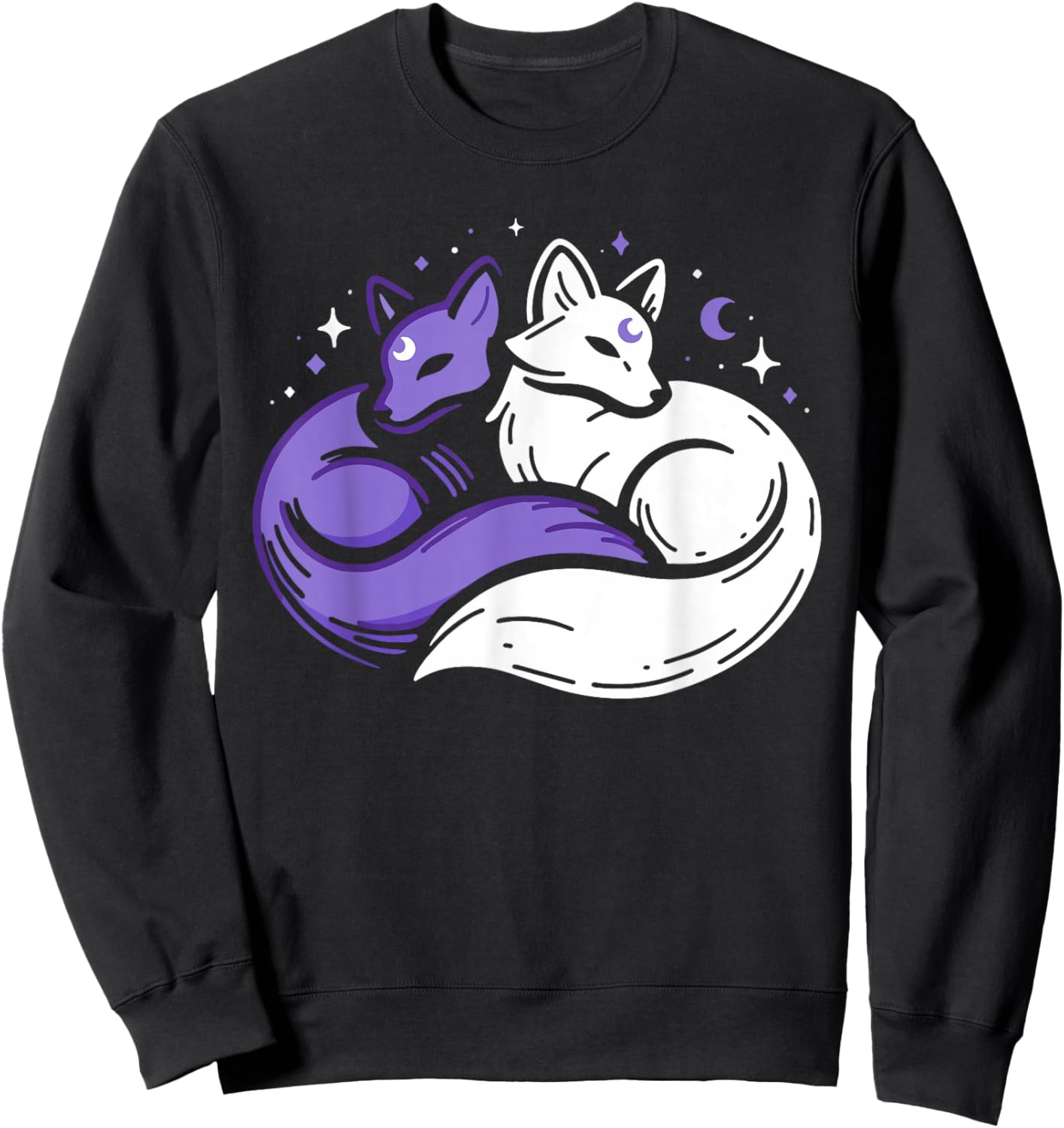 Fox Foxes Night Stars Crescent Moon Celestial Spirit Purple Sweatshirt - Sweatshirt | Black