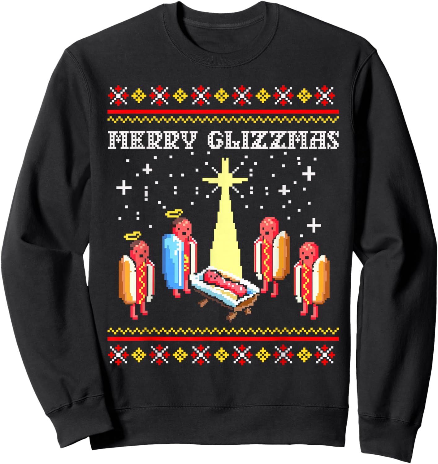 Funny Merry Glizzmas Hot Dogs Family Group Ugly Christmas Sweatshirt - Sweatshirt | Black