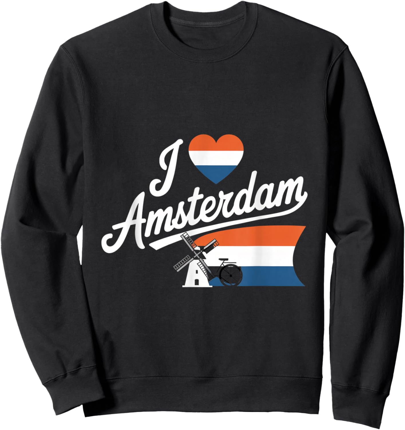 Amsterdam Netherlands Cycling Windmill I Love Amsterdam , Black, S Sweatshirt - Sweatshirt | Black
