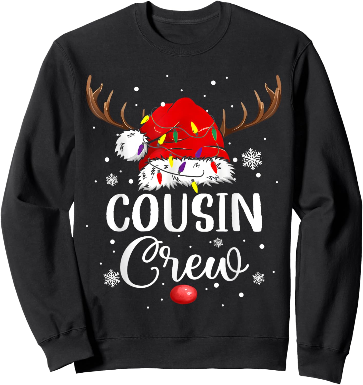 Christmas Cousin Crew Funny Santa Hat Light Kids Men Women Sweatshirt - Sweatshirt | Black