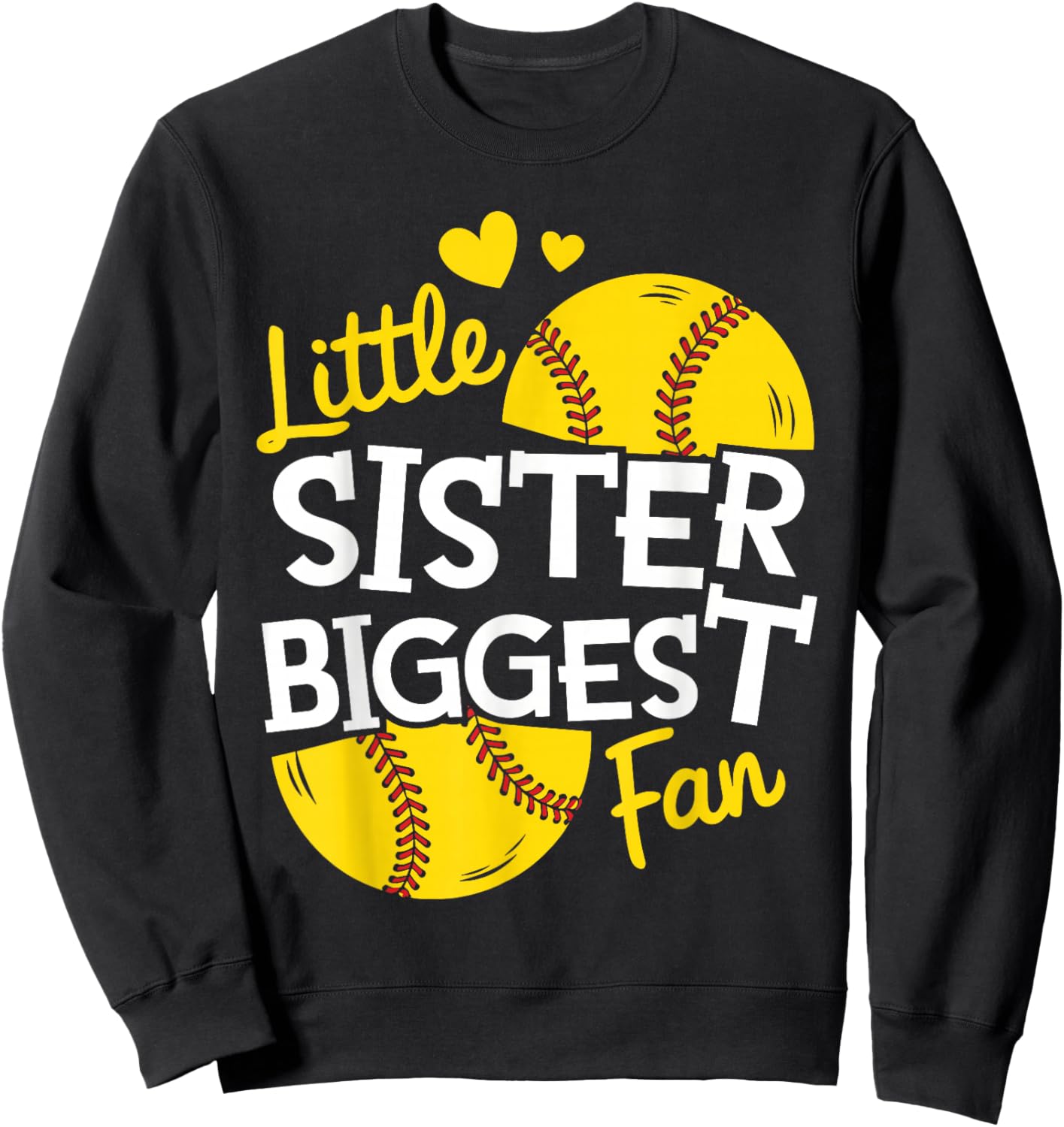 Softball Little Sister Biggest Fan Teen Girls Baby Kids Cute Sweatshirt - Sweatshirt | Black
