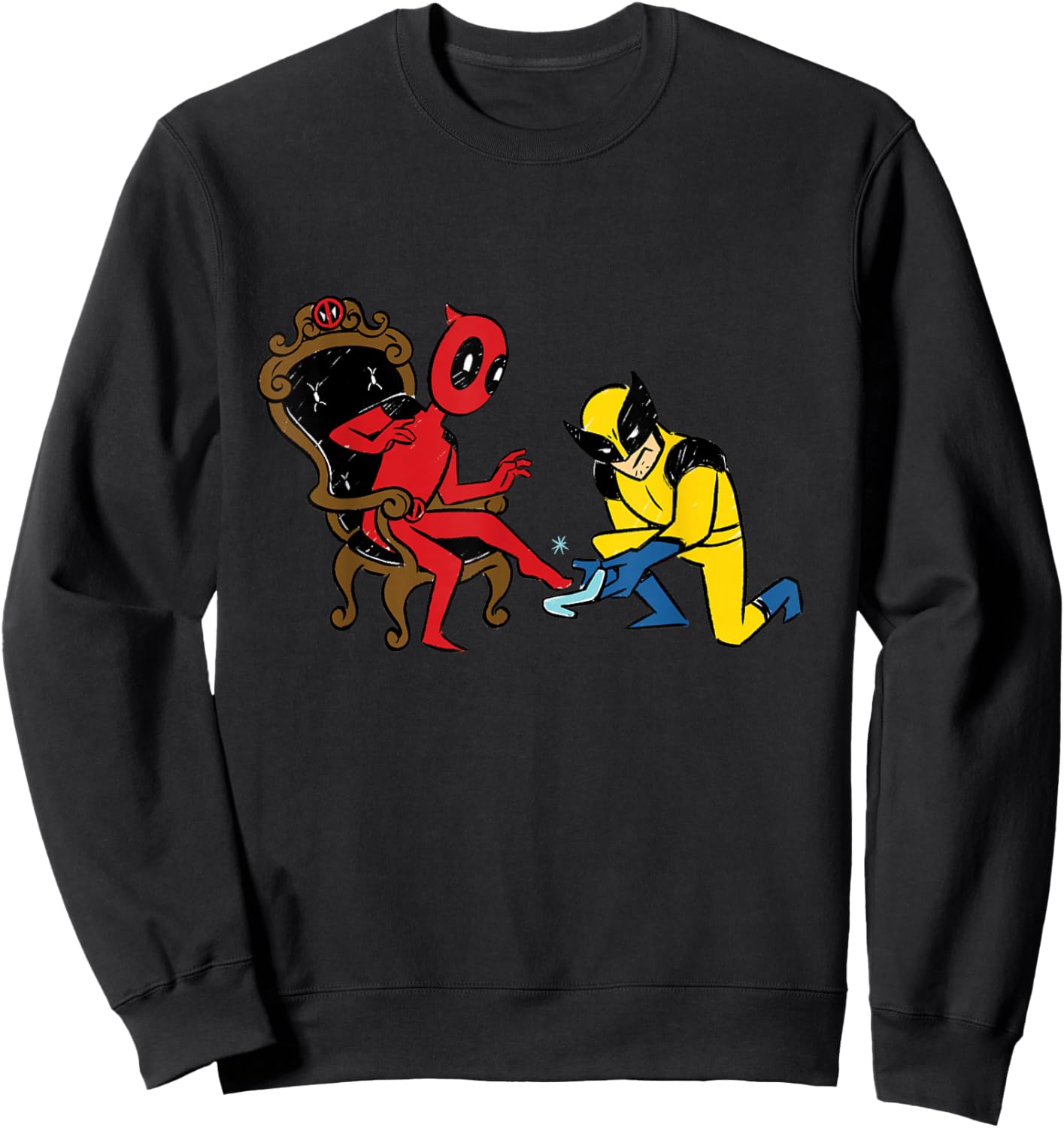Marvel Deadpool & Wolverine Cinderella Glass Slipper Funny Sweatshirt - Sweatshirt | Black
