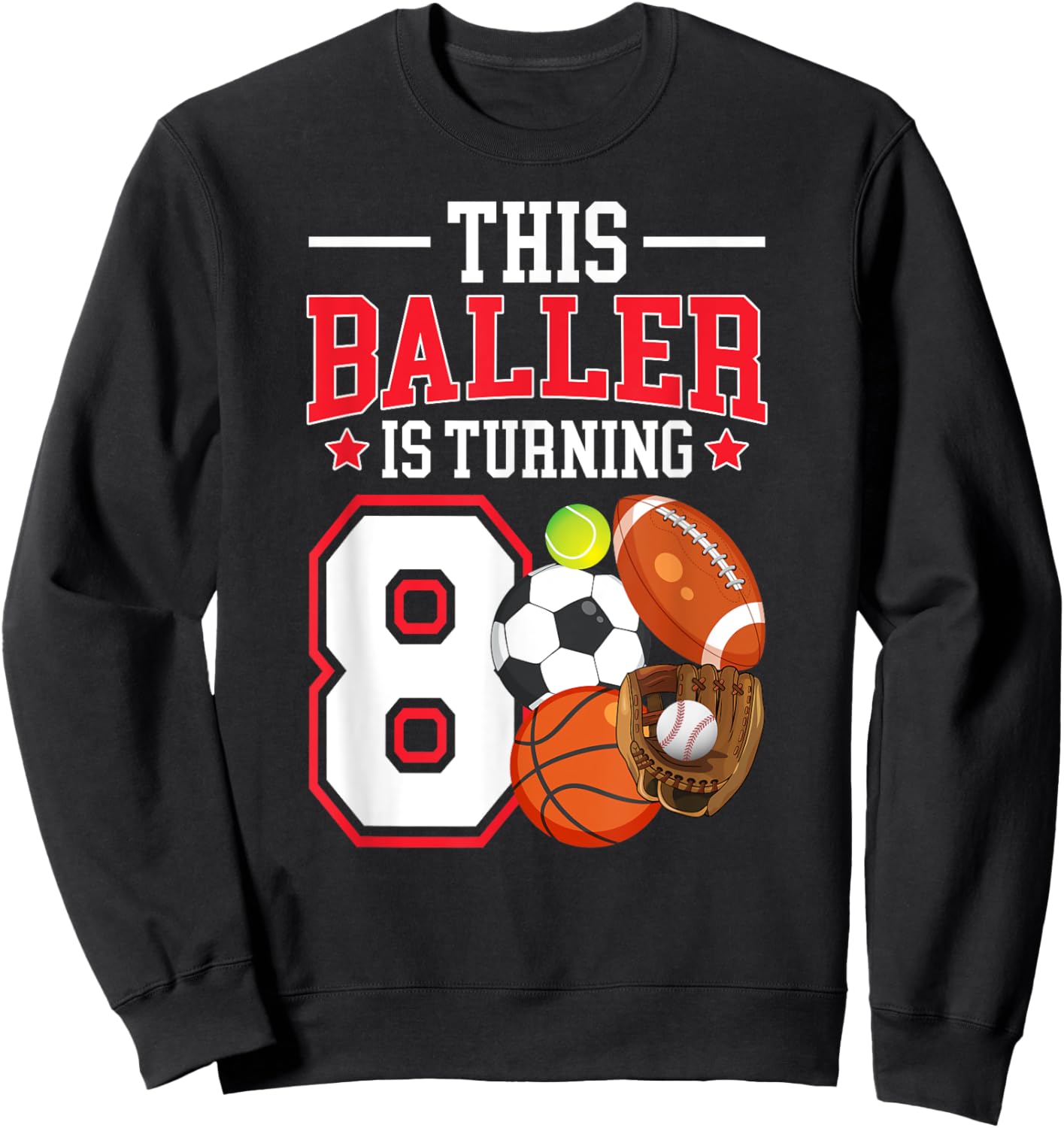 8th Birthday Sports Birthday Theme 8 Year Old Boy Sweatshirt - Sweatshirt | Black