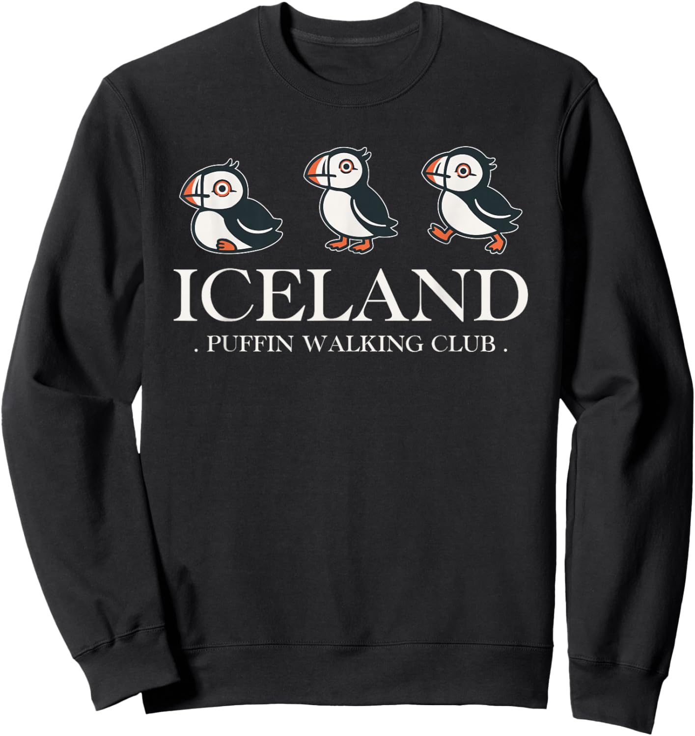 Iceland Puffin Walking Club Vintage Icelandic Souvenir Sweatshirt - Sweatshirt | Black