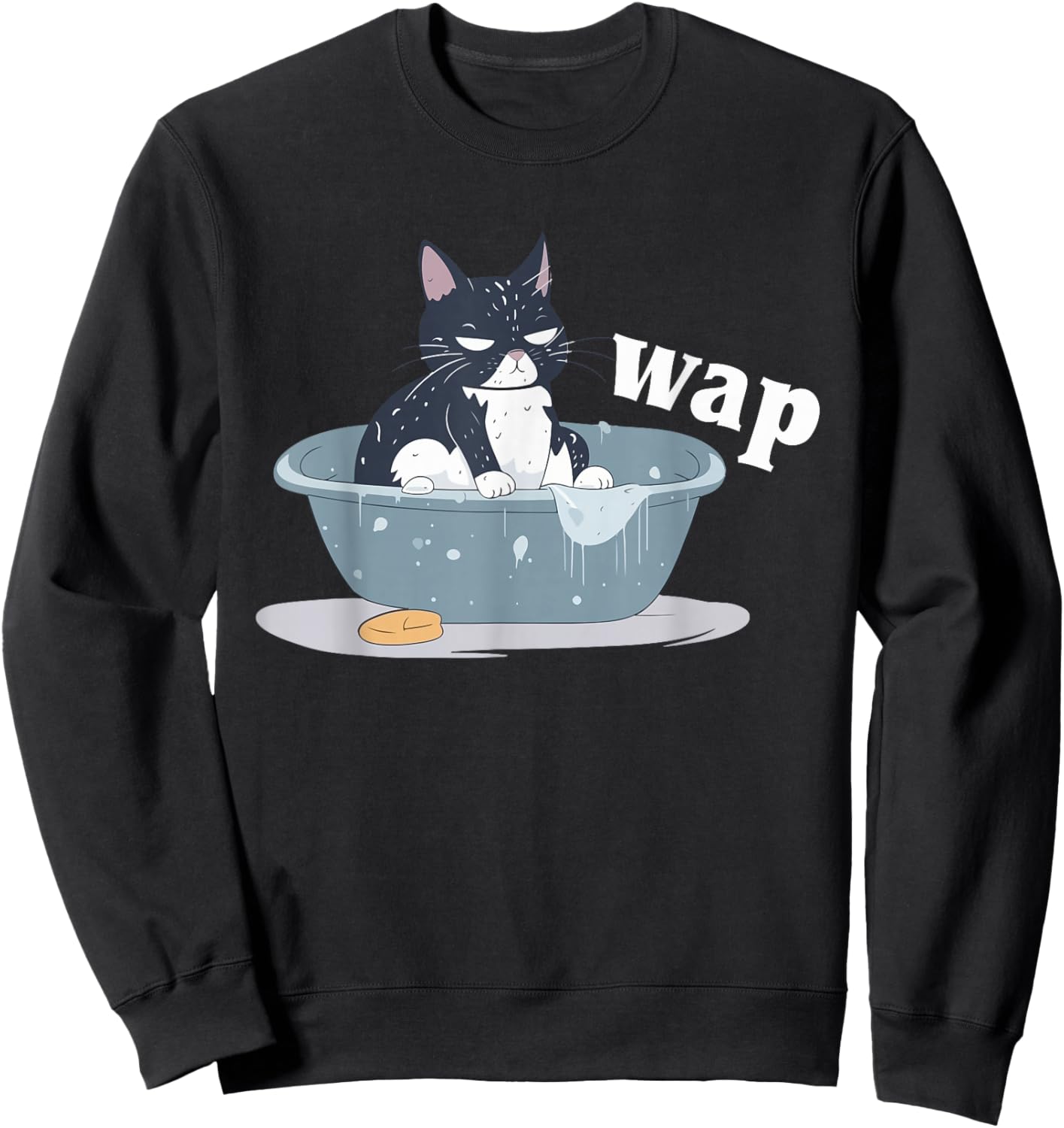 Funny Cat Wap Expression Illustration Sweatshirt - Sweatshirt | Black