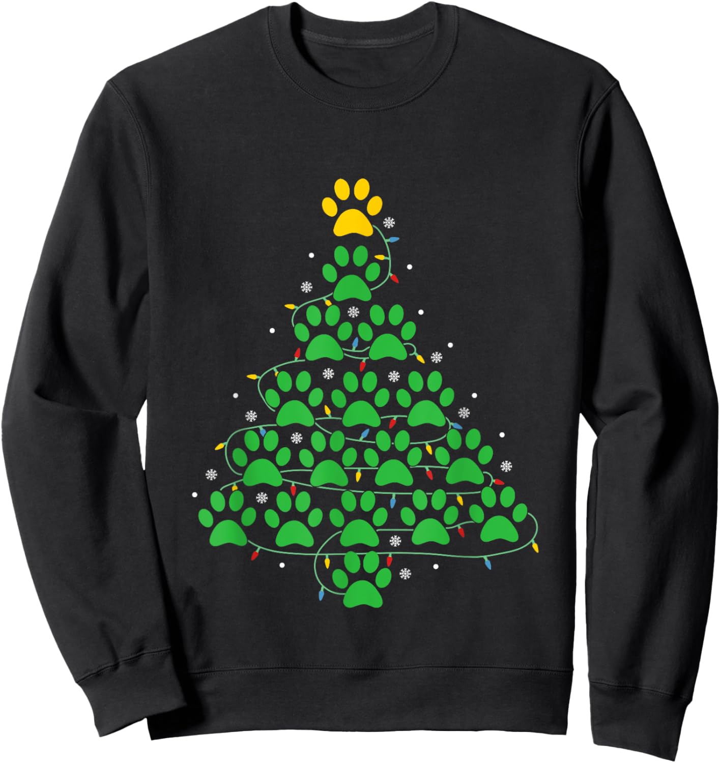 Dog Paw Christmas Design Lr -Adult Dog Paws Print Christmas Tree Lights Dog Lover Sweatshirt - Sweatshirt | Black