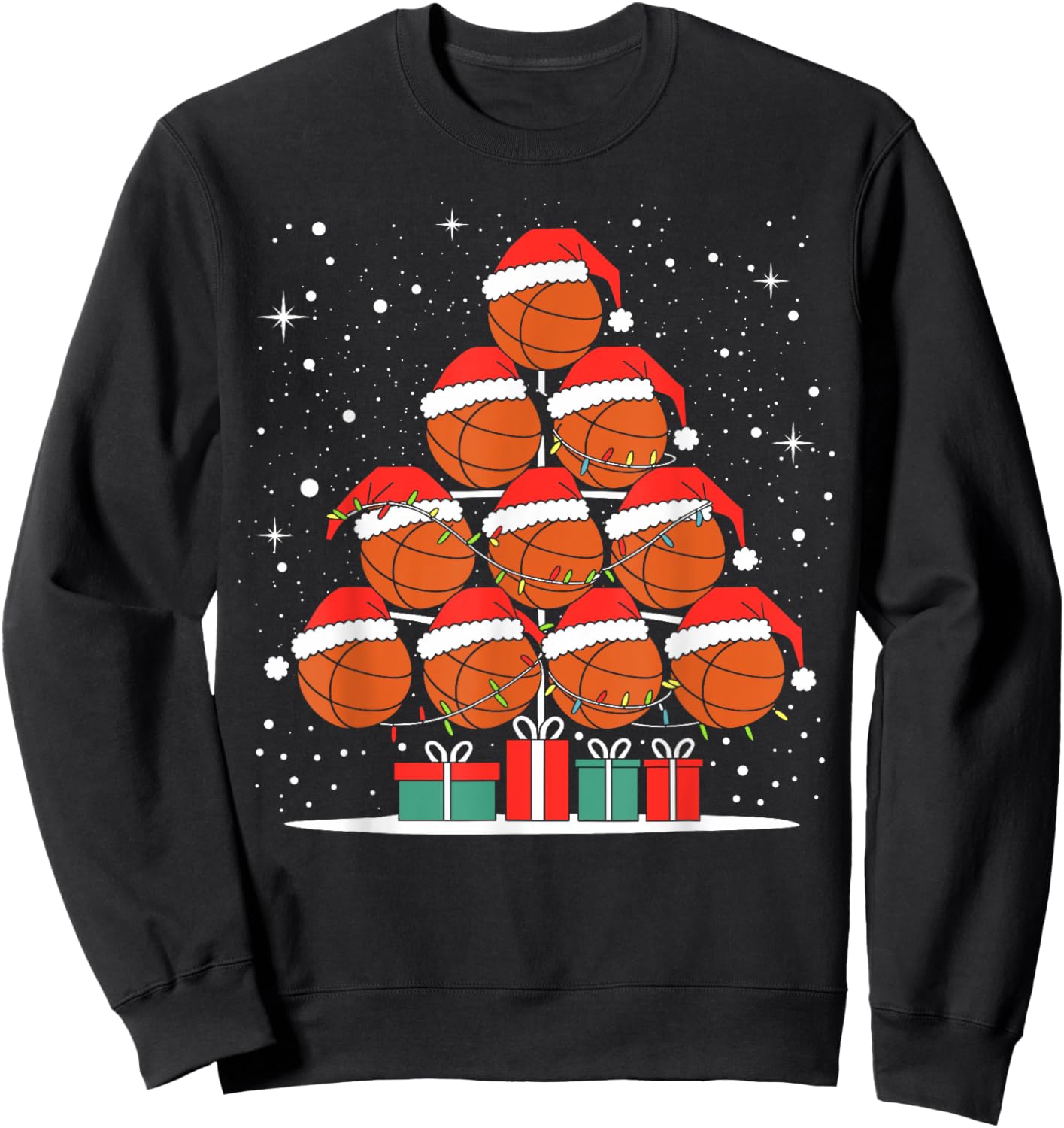 Basketball Player Xmas Santa Hat Basketball Christmas Tree Sweatshirt - Sweatshirt | Black