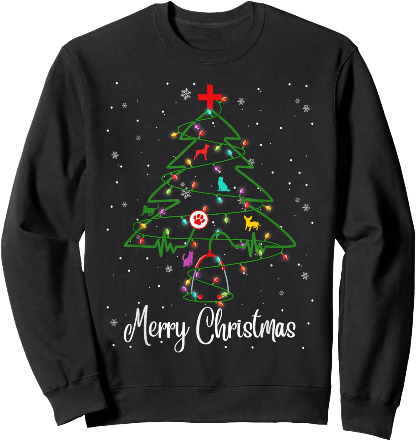 Vet Tech Veterinarian Christmas Tree Merry Christmas Pajamas Sweatshirt - Sweatshirt | Black