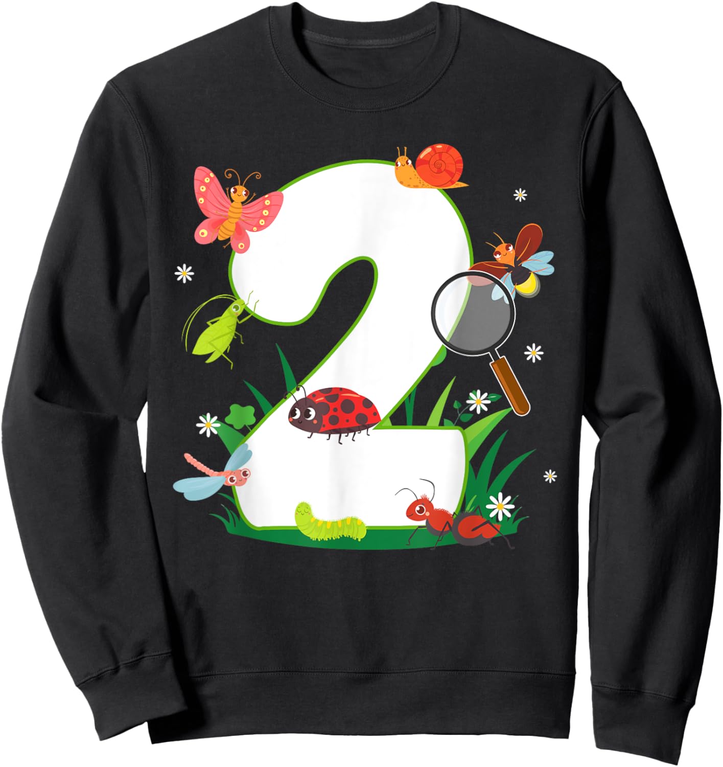 2nd Birthday Bugs And Insects Nature Lover 2 Year Old Sweatshirt - Sweatshirt | Black