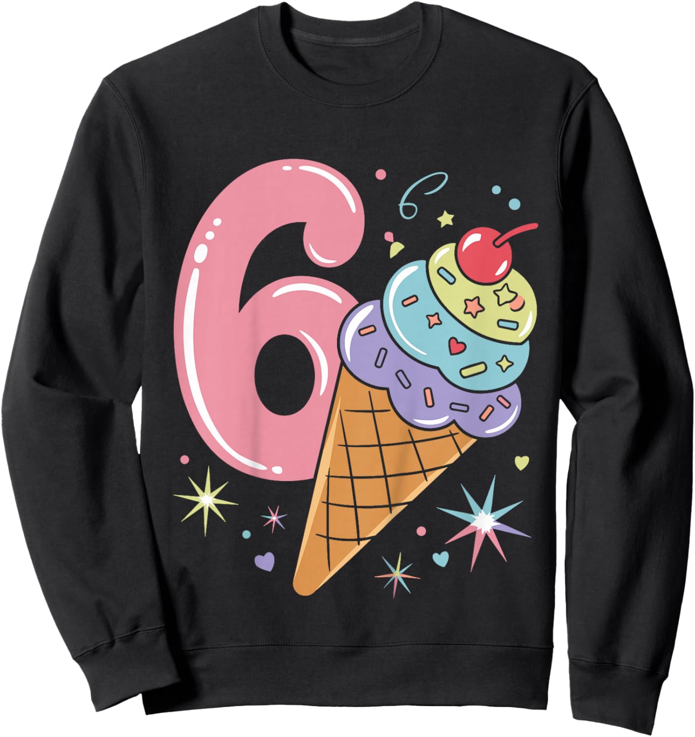 Kids 6 Year Old Birthday Boy Girl Ice Cream 6th Birthday Sweatshirt - Sweatshirt | Black