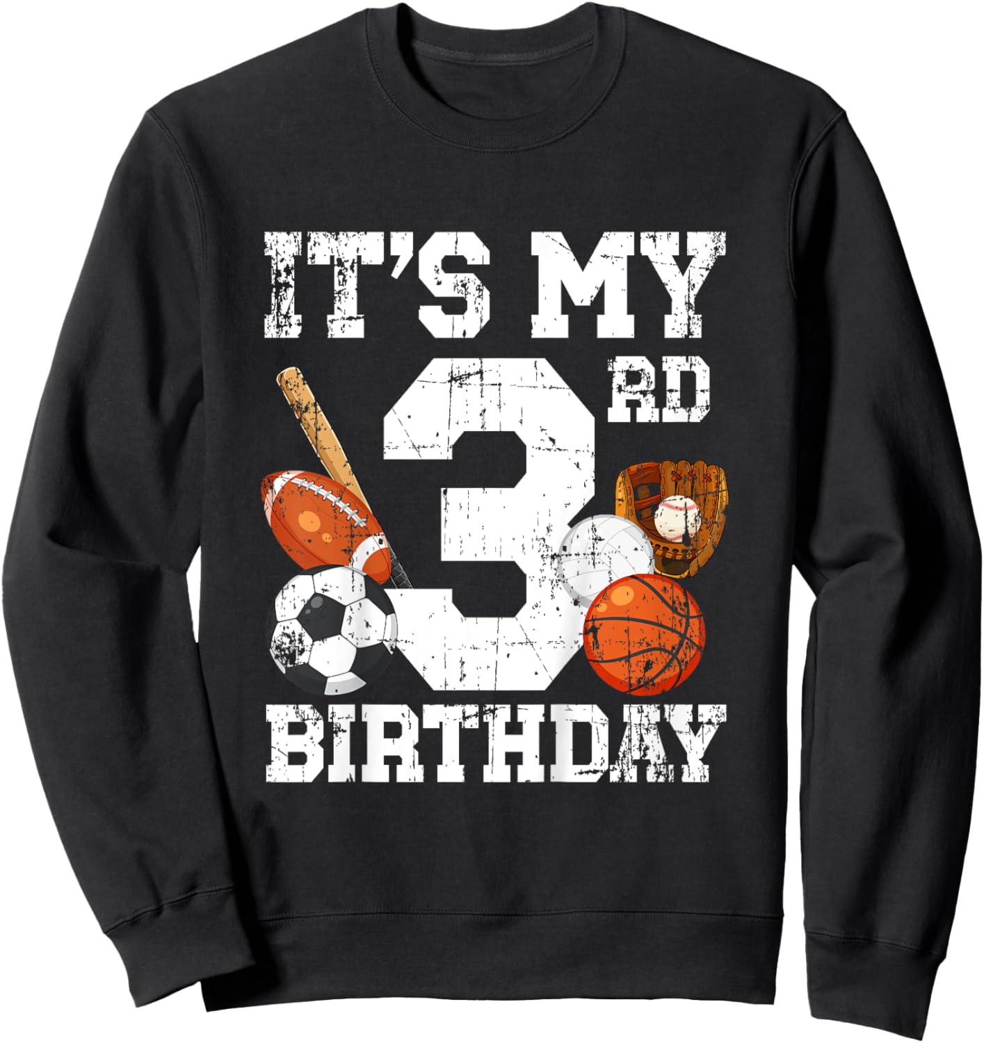 Kids 3rd Birthday Sports Birthday Party Three Year Old Boy Bday Sweatshirt - Sweatshirt | Black