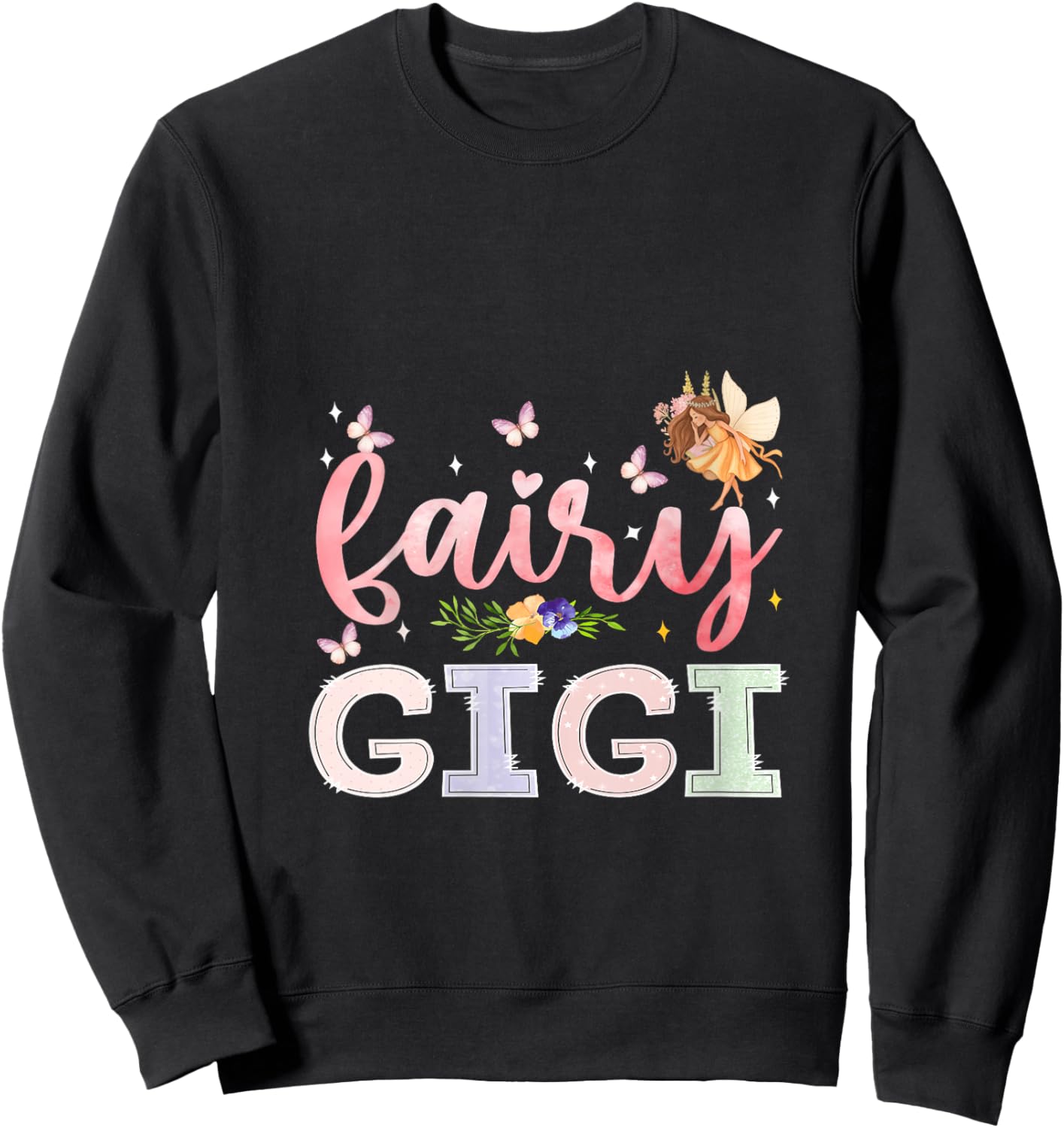 Women's Fairy Gigi Magical Floral Birthday Girl Fairytale Family V-Neck Sweatshirt - Sweatshirt | Black