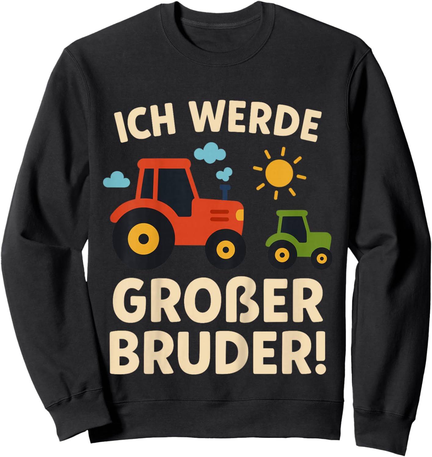 Children's with German Text "Ich Werde Großer Bruder Tractor" Farm Sweatshirt - Sweatshirt | Black
