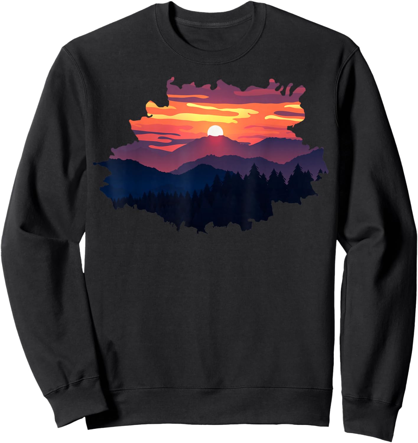 Mountain, Nature Trees and Sunset Sweatshirt - Sweatshirt | Black
