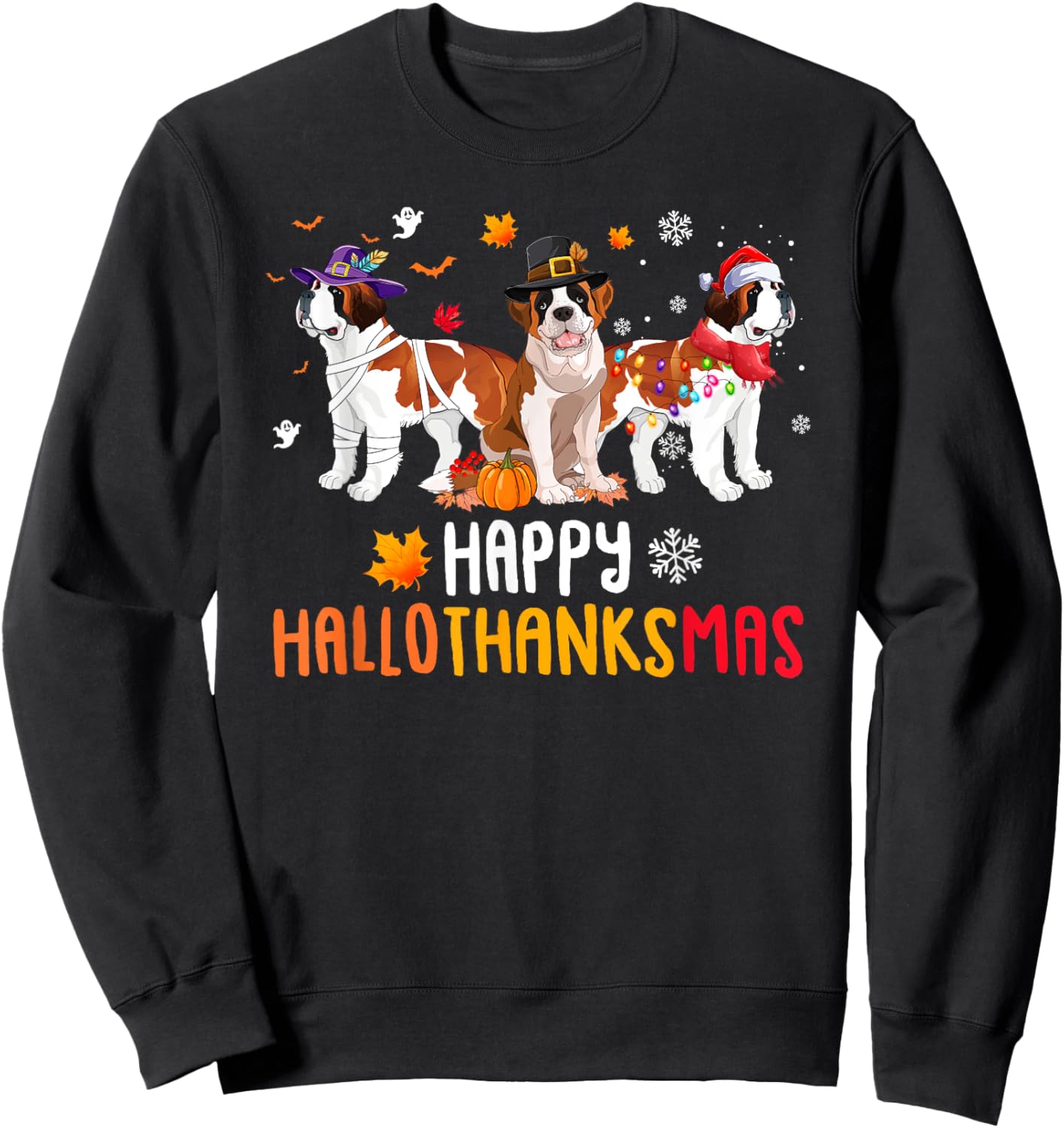 Halloween Thanksgiving Christmas Funny Saint Bernard Dogs Sweatshirt - Sweatshirt | Black