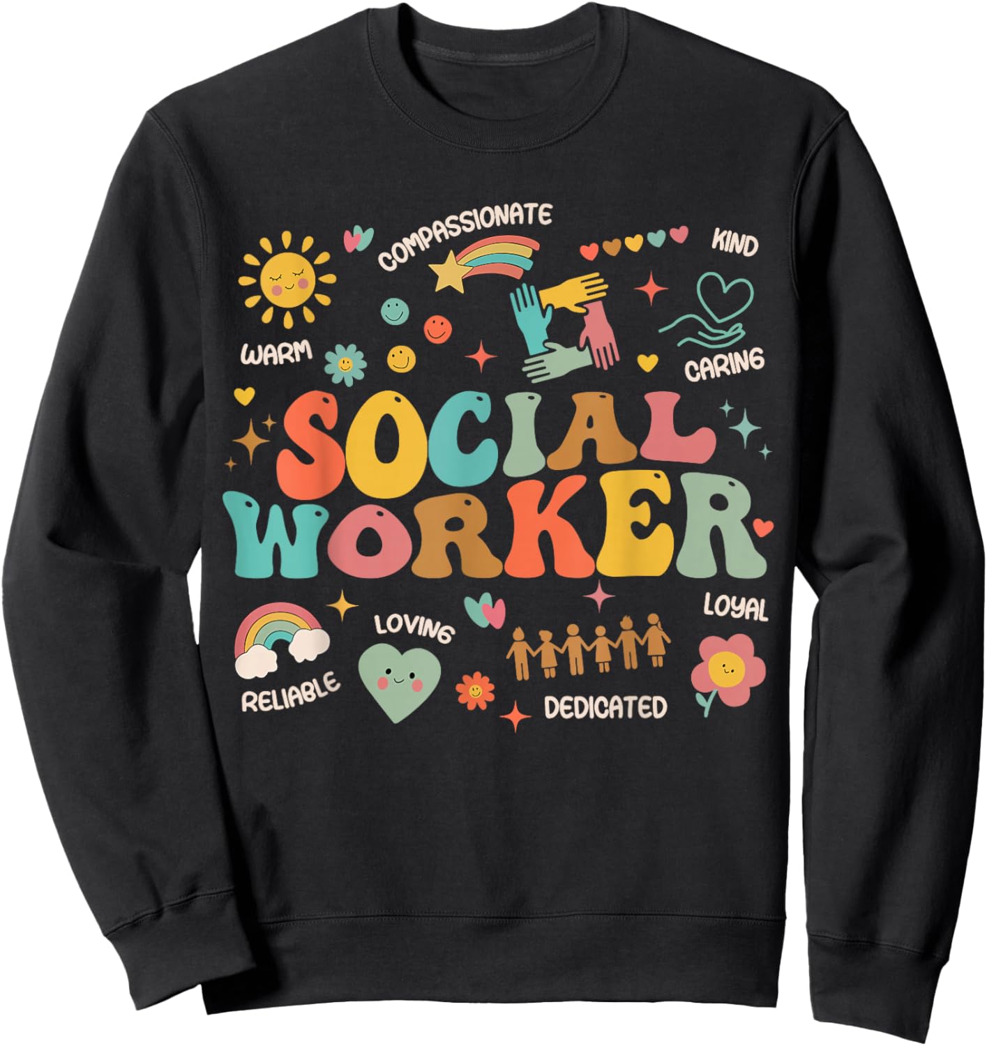 Retro Groovy Social Worker Graduation MSW Month Funny Work Sweatshirt - Sweatshirt | Black