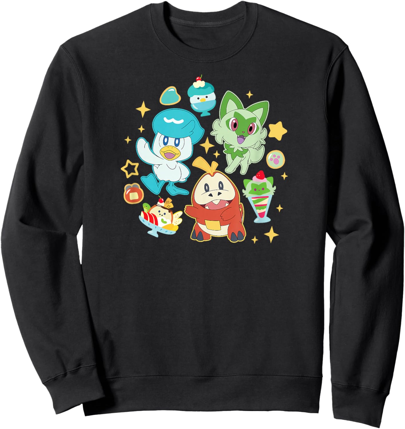 Pokémon - Quaxly Sprigatito Fuecoco Starters Cafe Desserts Sweatshirt - Sweatshirt | Black