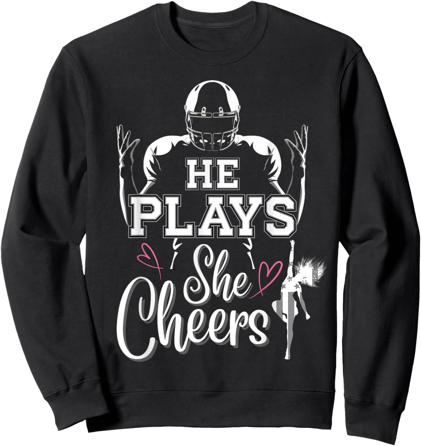 He Plays She Cheers Mom and me Football Season Cheerleader Sweatshirt - Sweatshirt | Black