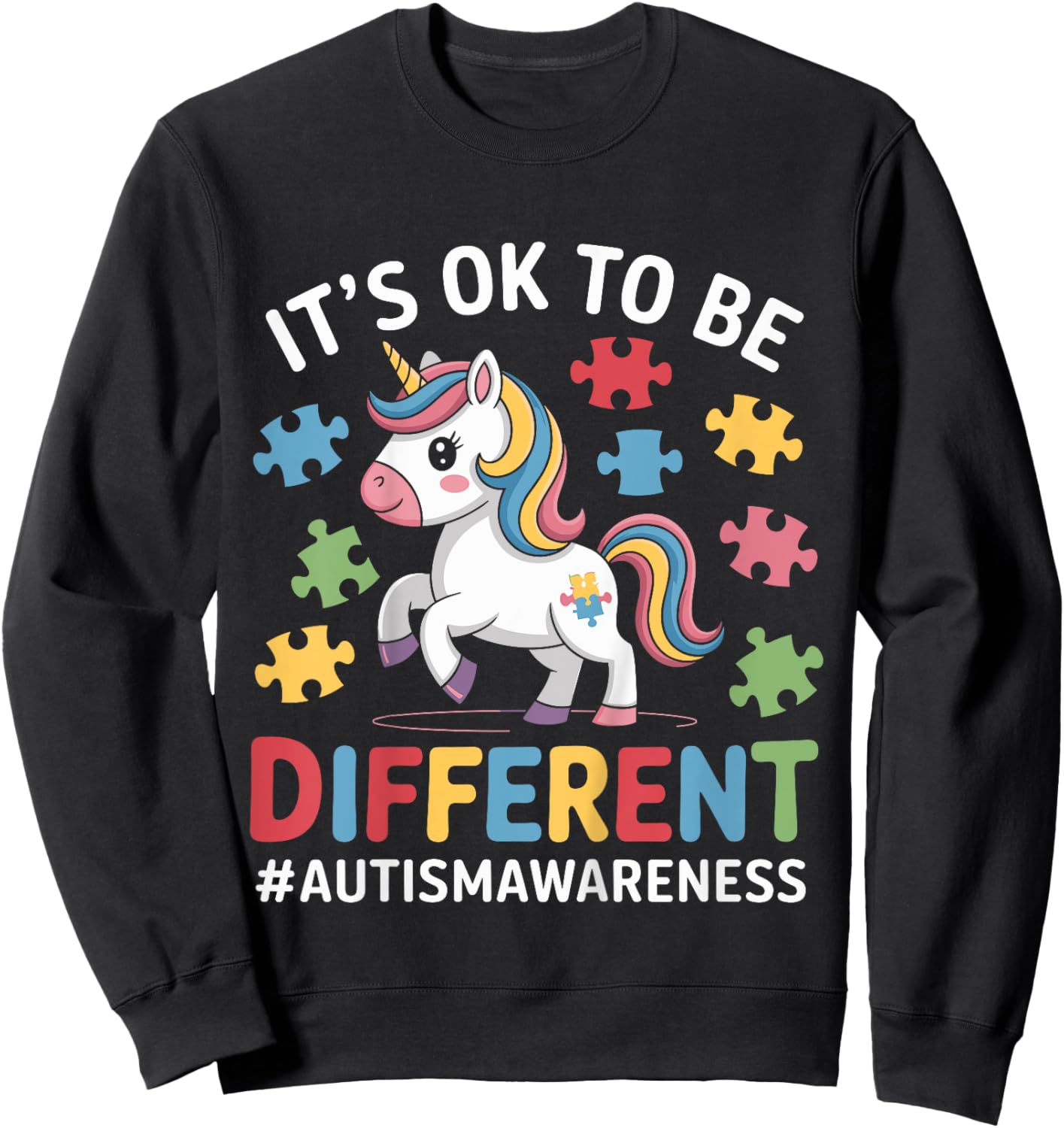 Kids It's OK To Be Different Autism Awareness Toddlers Girls Sweatshirt - Sweatshirt | Black