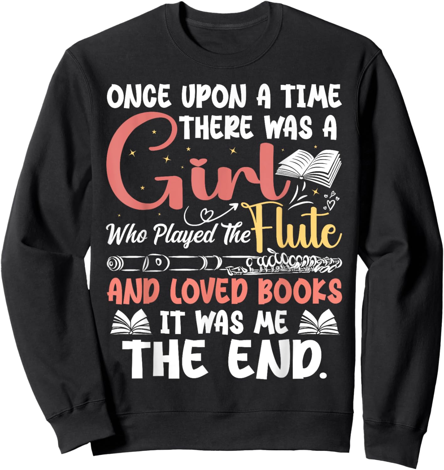 Flute Player Book Lover Flutist Marching Band Musician Flute Sweatshirt - Sweatshirt | Black