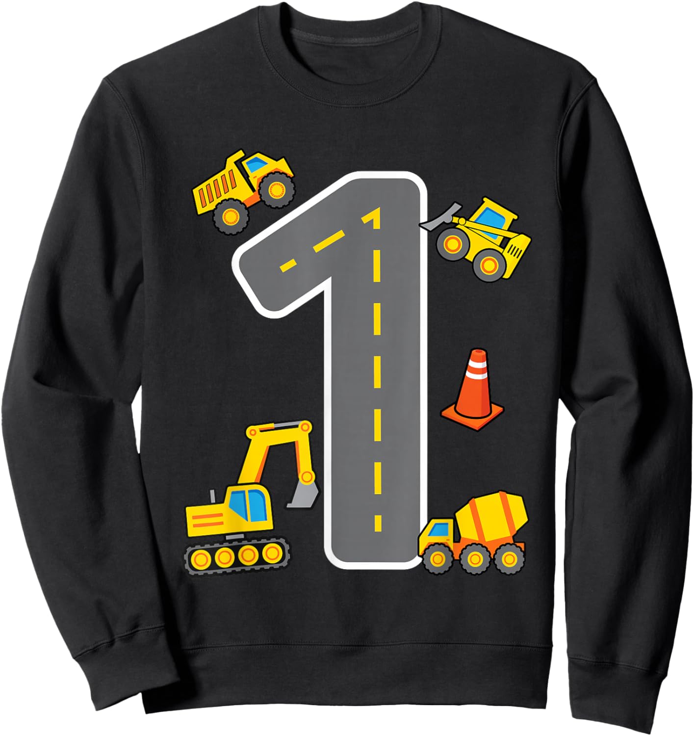 I'm 1 Construction Theme 1st Birthday Party Boys Excavator Sweatshirt - Sweatshirt | Black