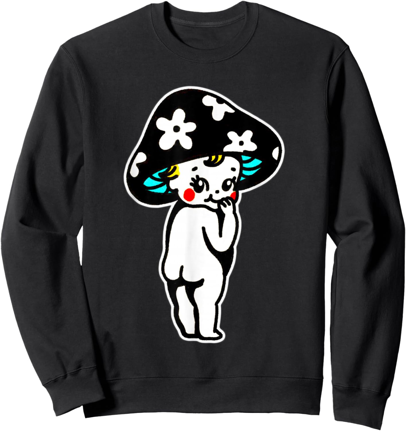 Cute Kewpie Baby Mushroom Sweatshirt - Sweatshirt | Black