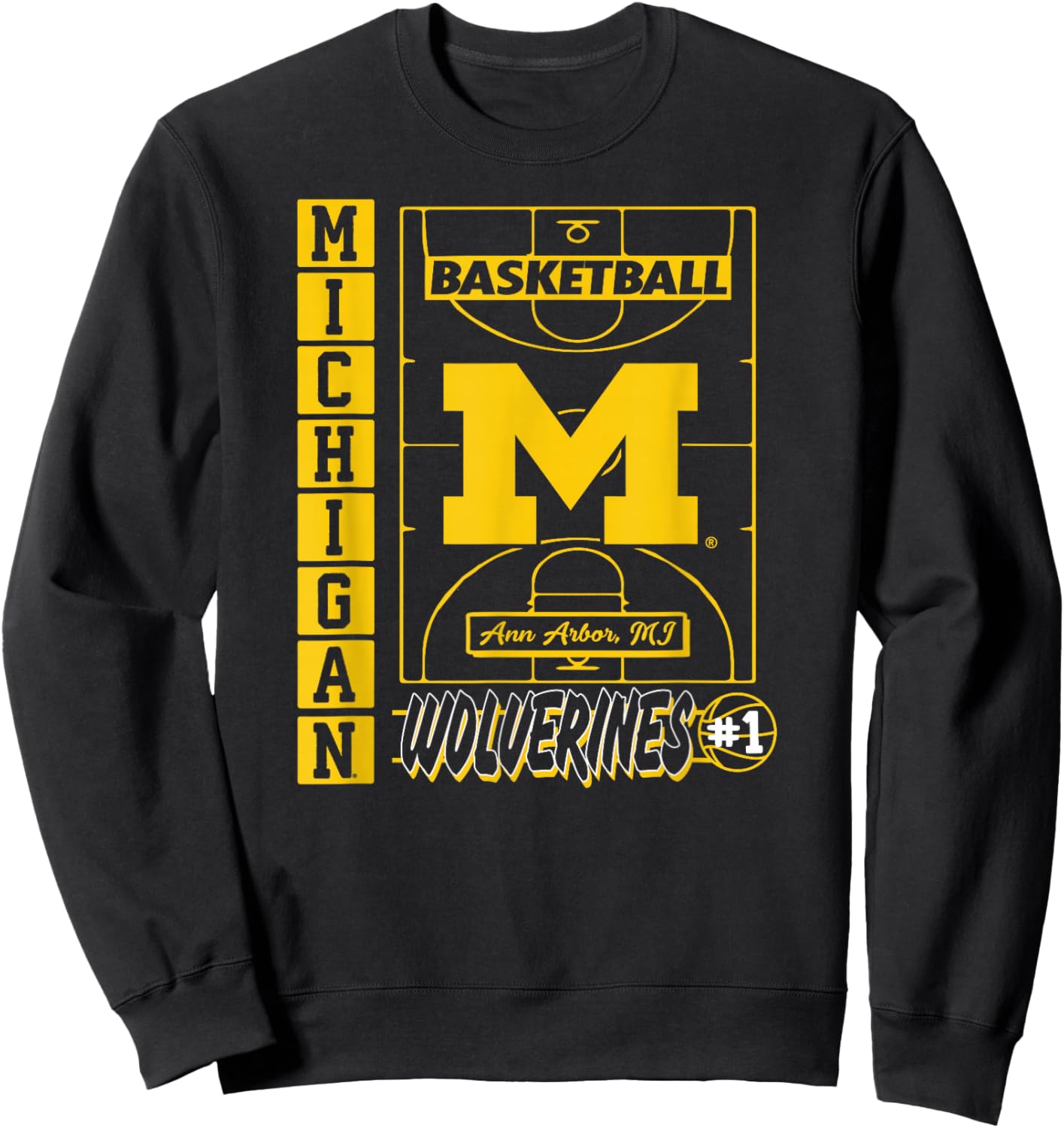 Michigan Wolverines Basketball Vintage Court Navy Sweatshirt - Sweatshirt | Black