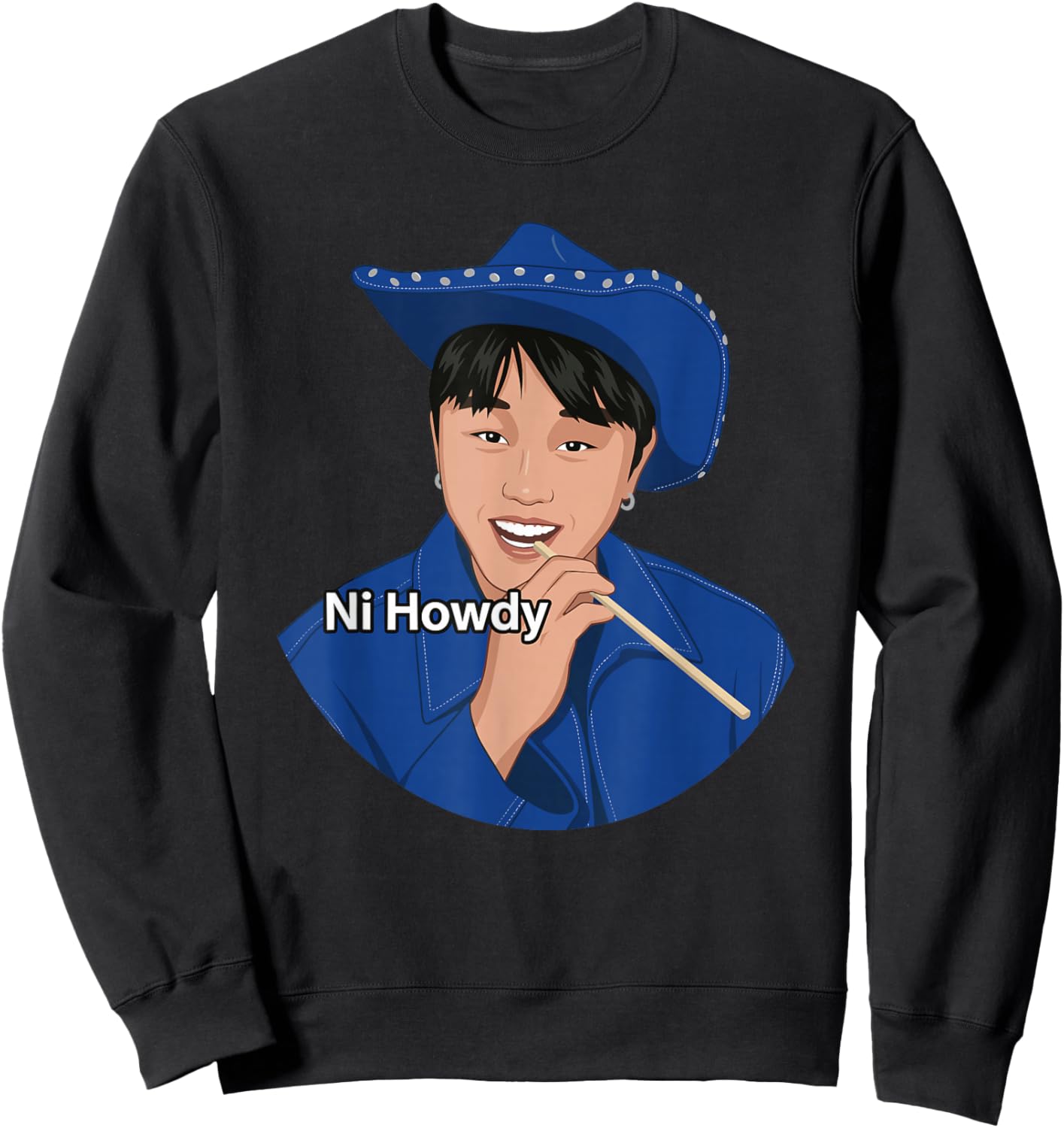 Ni Howdy Asian Cowboy Blue Hat Western Meme Sweatshirt - Sweatshirt | Black