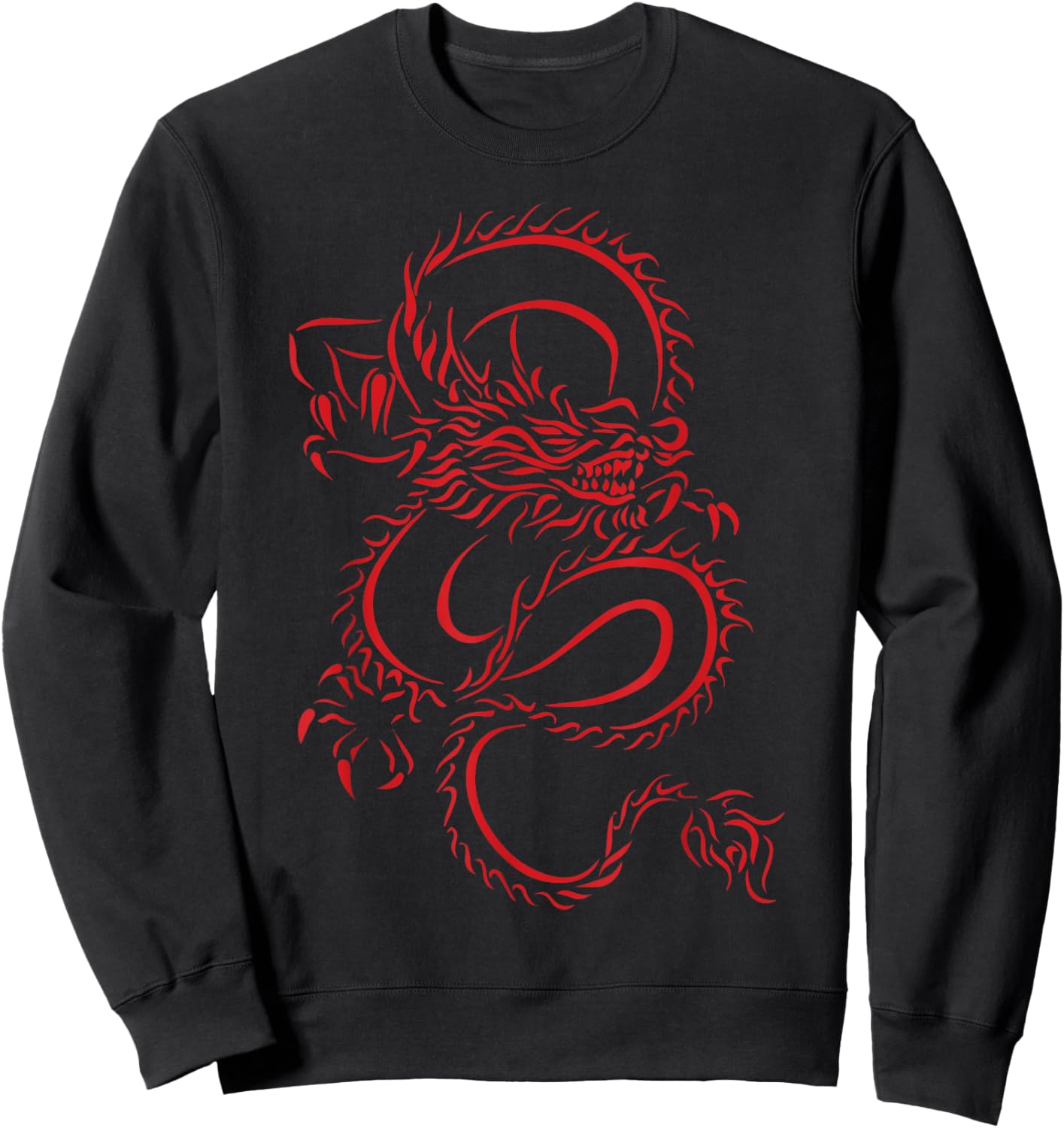 Red Chinese Firedrake Dragon - Dragon Print Art Wear- Dragon , Small, Black Sweatshirt - Sweatshirt | Black