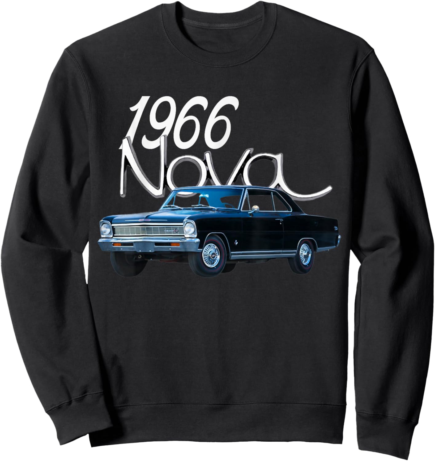 1966 66 Chevys Nova Classic Car Old School Muscle Blue Car Sweatshirt - Sweatshirt | Black