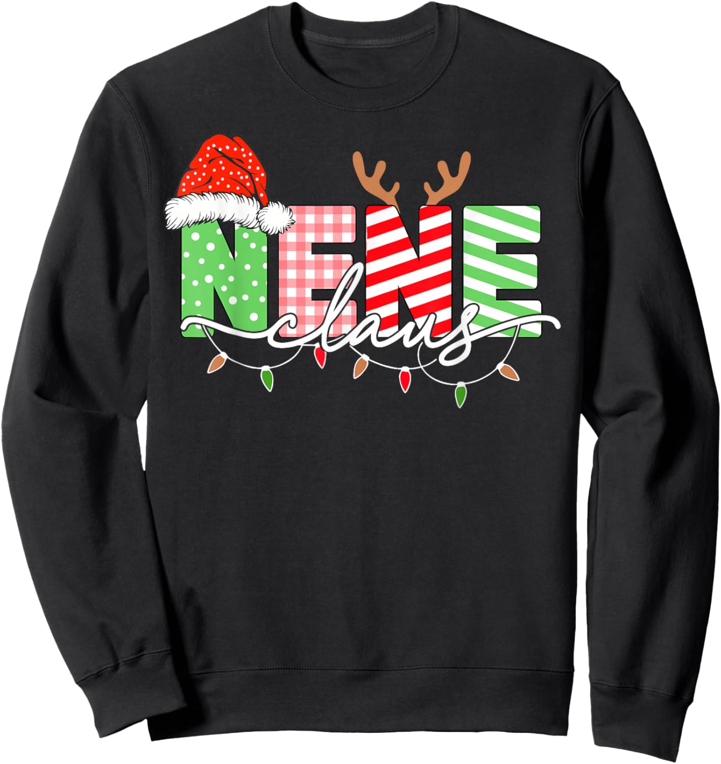 Nene Claus Christmas Lights Santa Hat Family Matching Sweatshirt - Sweatshirt | Black