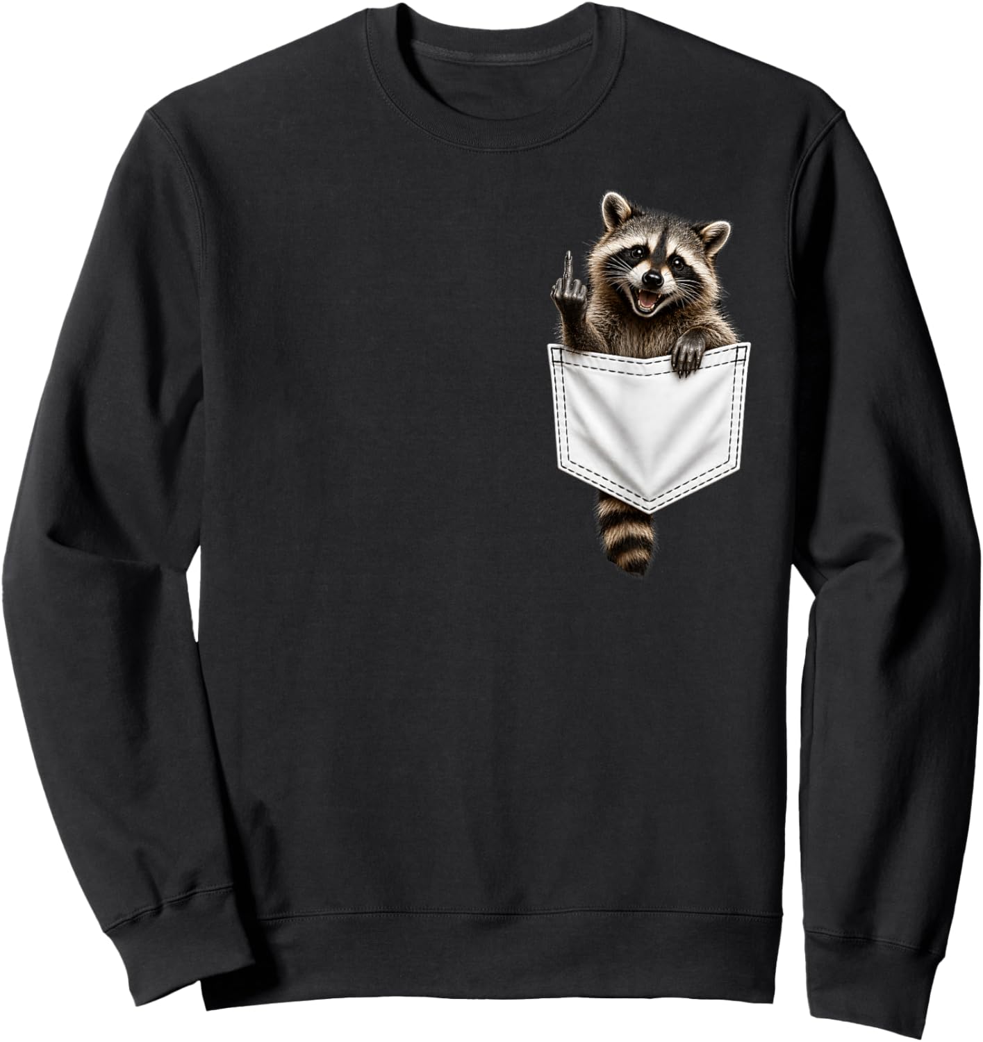 Raccoon in Pocket Giving The Middle Finger Flipping The Bird Sweatshirt - Sweatshirt | Black