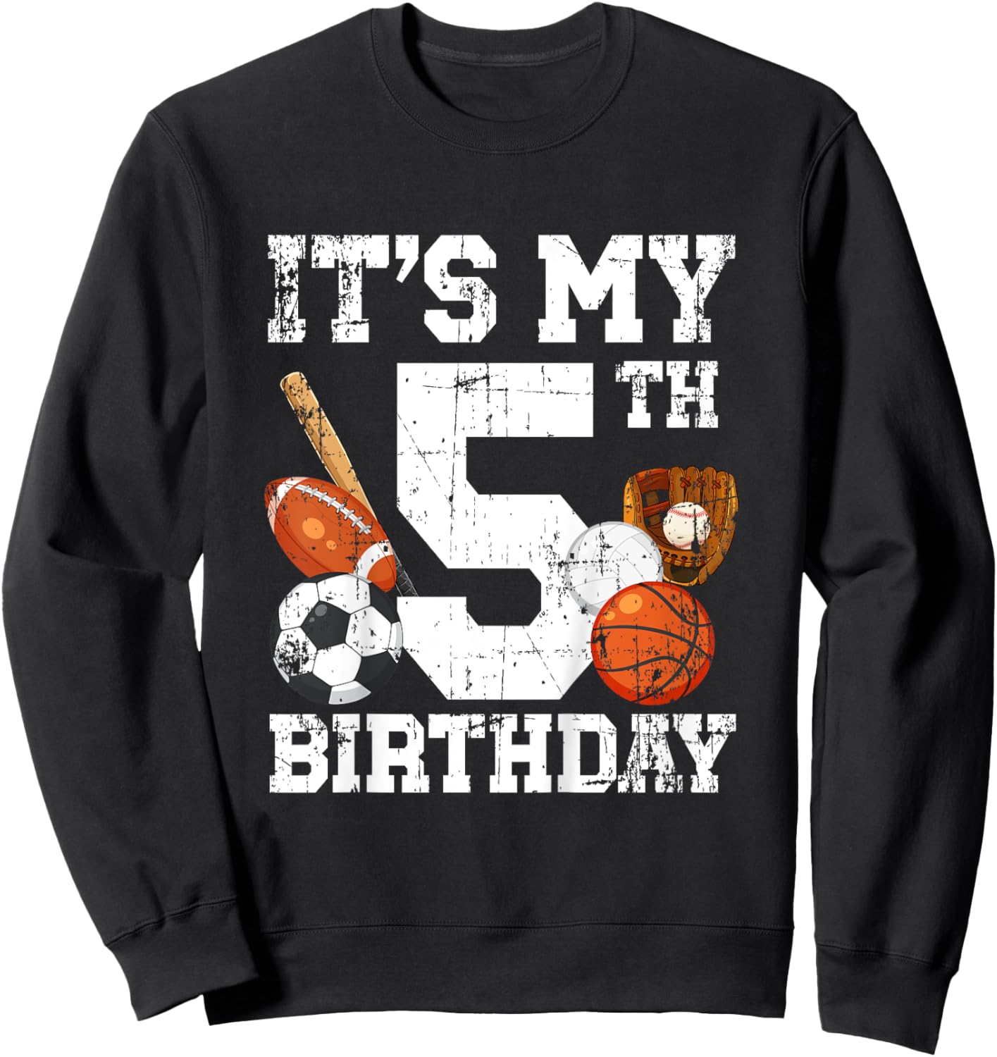 Kids 5th Birthday Sports Birthday Party Five Year Old Boy Bday Sweatshirt - Sweatshirt | Black