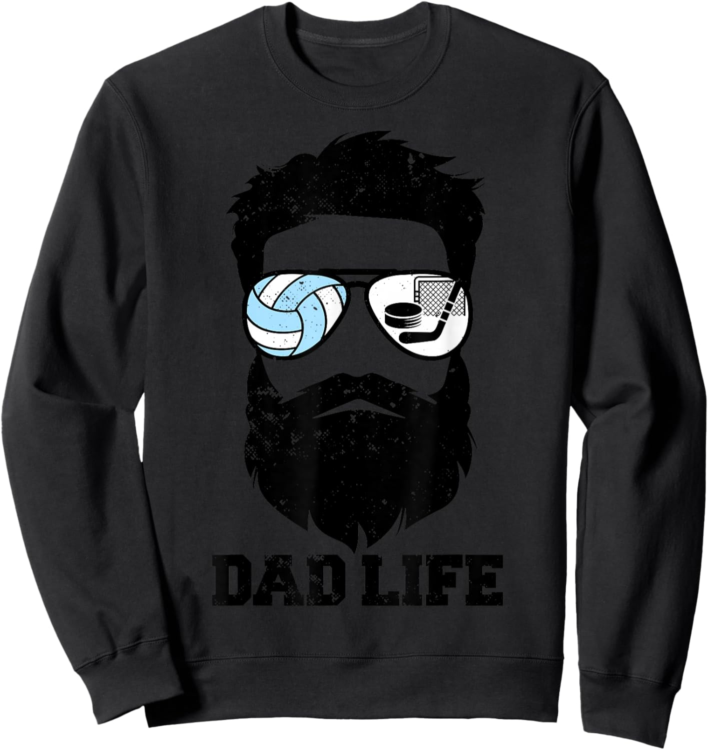 Volleyball Hockey Dad Messy Hair Beard Volleyball Hockey Dad Sweatshirt - Sweatshirt | Black