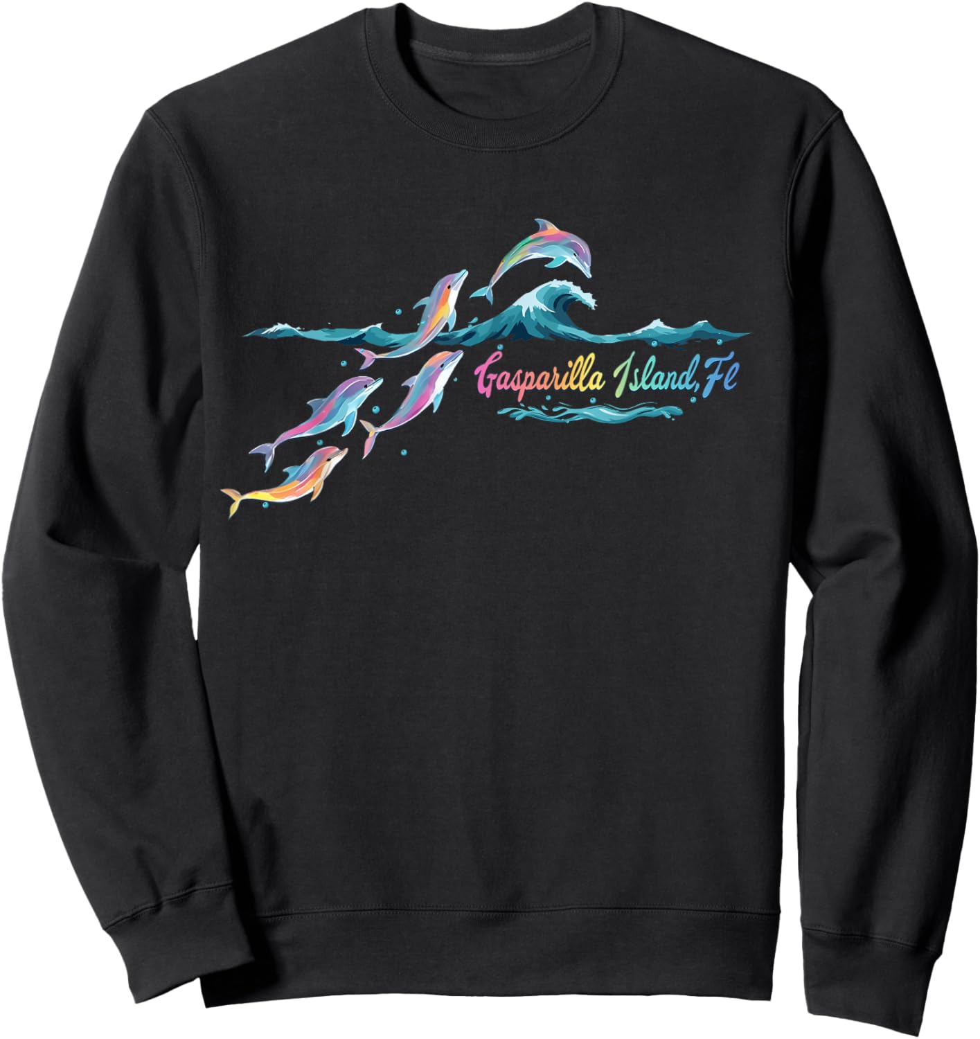 Gasparilla Island Florida Colorful Dolphin Lover Beach Sweatshirt - Sweatshirt | Black