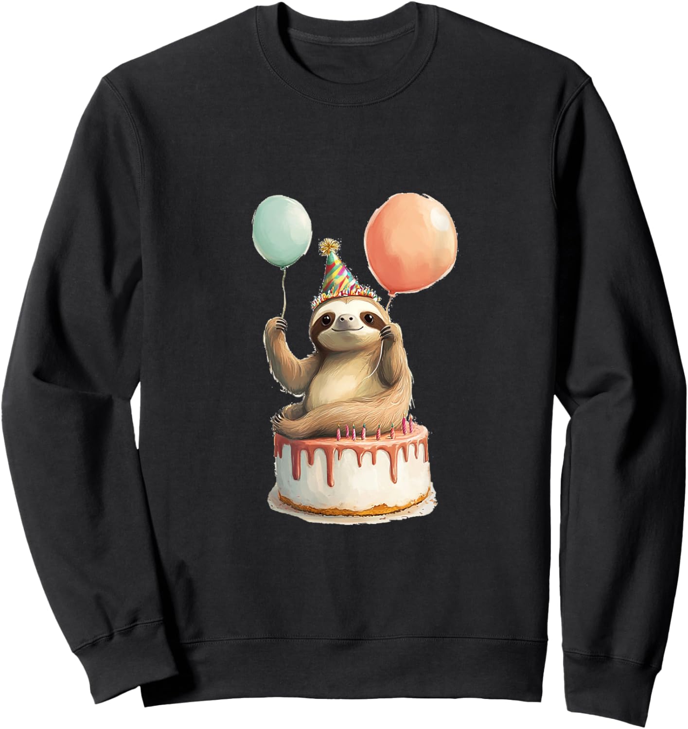 Sloth Happy Birthday Balloon Party Cake Sweatshirt - Sweatshirt | Black