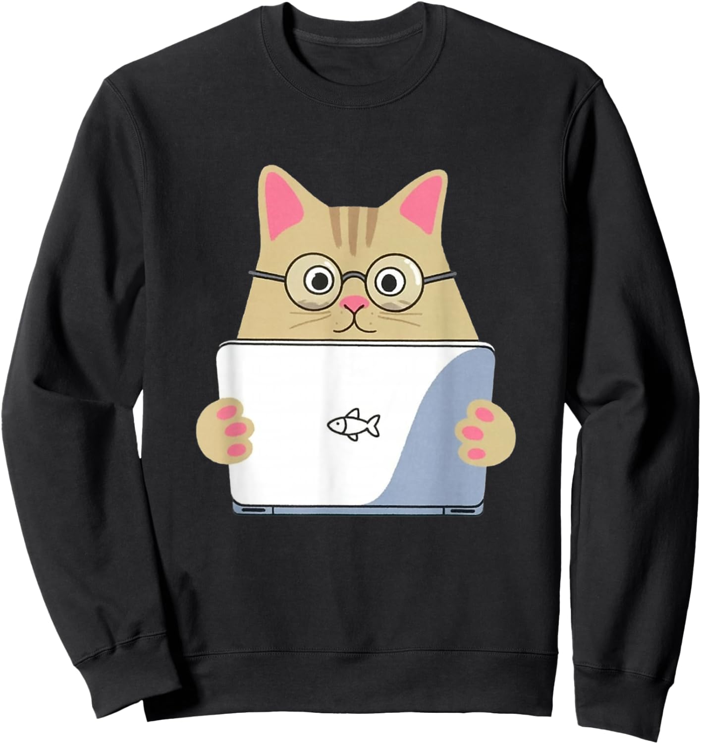 Cute Cat Laptop Funny Tech Kitty Graphic for Cat Lovers Sweatshirt - Sweatshirt | Black