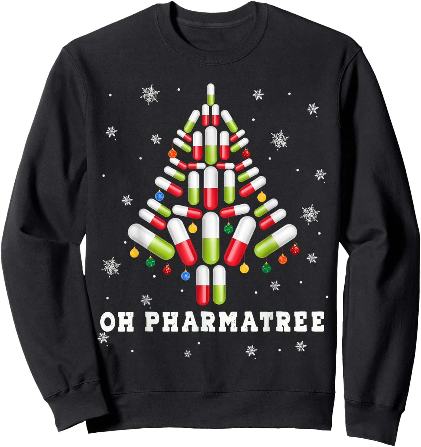Oh Pharmatree Ugly ChristmasPharmacy Christmas Tree Sweatshirt - Sweatshirt | Black