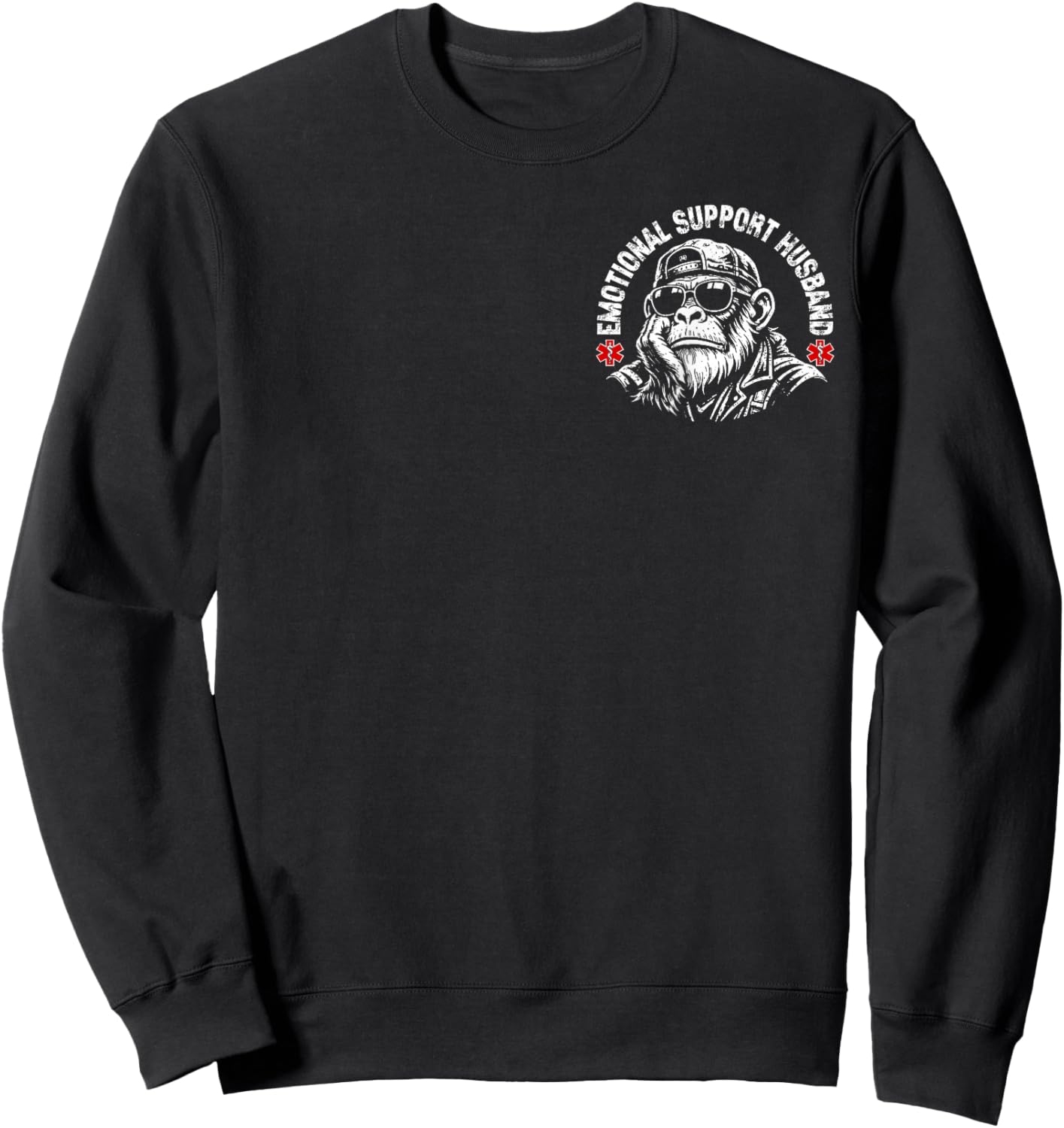 Emotional Support Husband Do Not Pet Funny Monkey (2 Sided) Sweatshirt - Sweatshirt | Black
