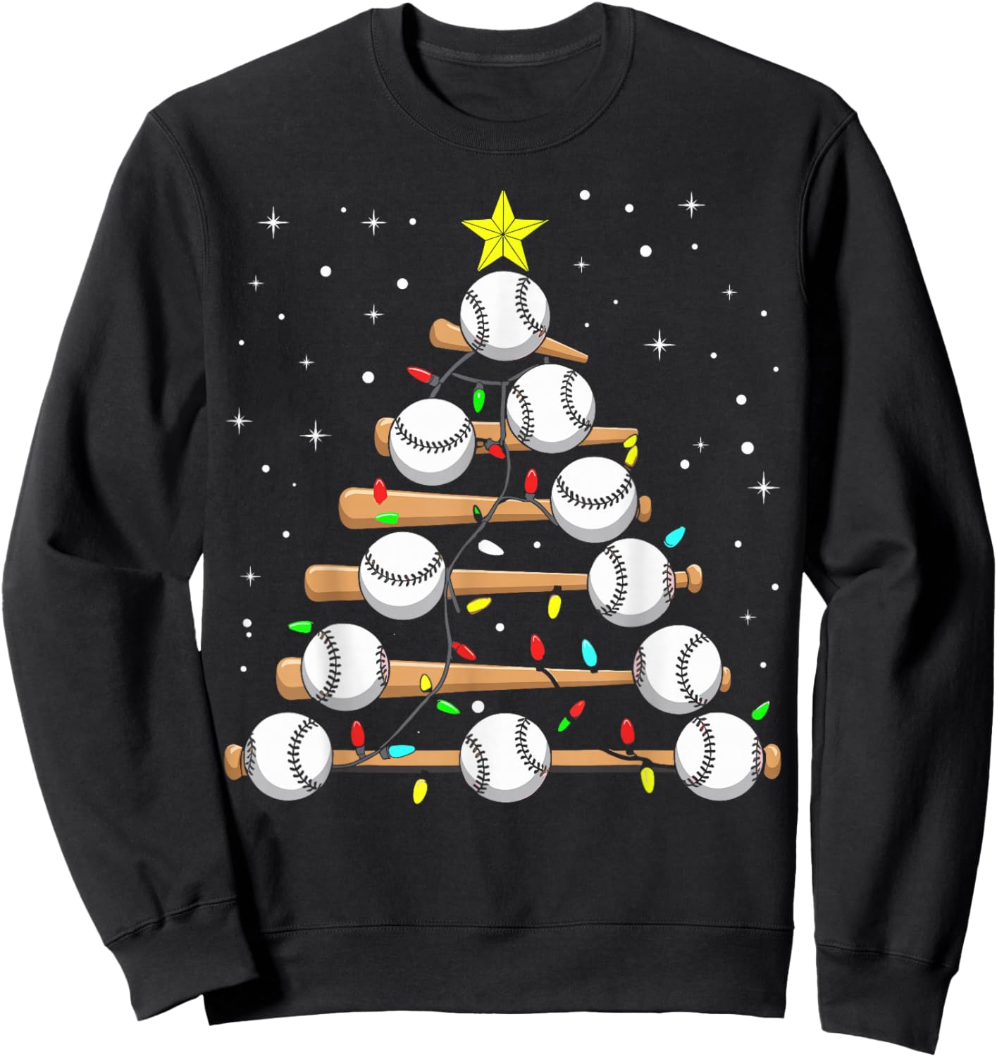Funny Baseball Player Xmas Baseball Christmas Tree Sweatshirt - Sweatshirt | Black