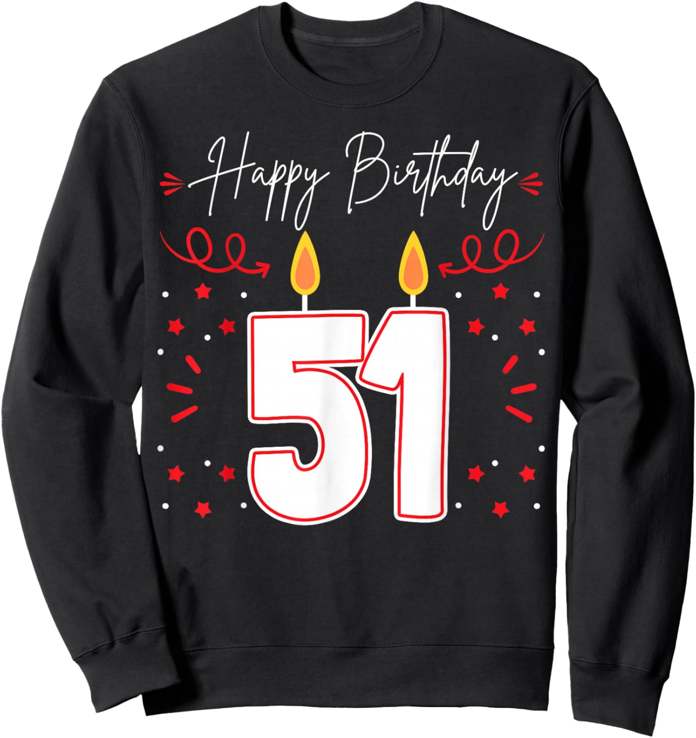 Candle 51 Birthday Party Decoration Wishes Candlelight Cake Sweatshirt - Sweatshirt | Black