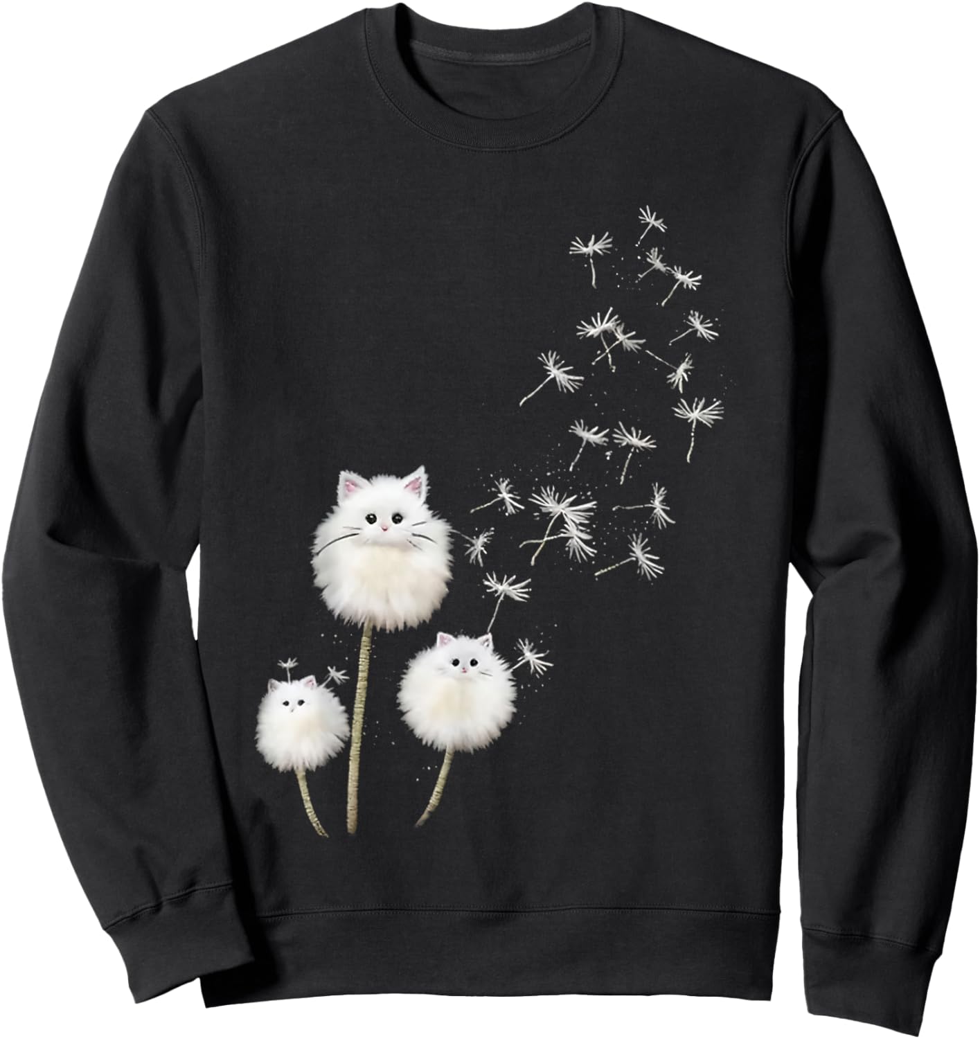 Women's just Breathe Fuzzy cat & Dandelion Cozy Sweatshirt - Sweatshirt | Black