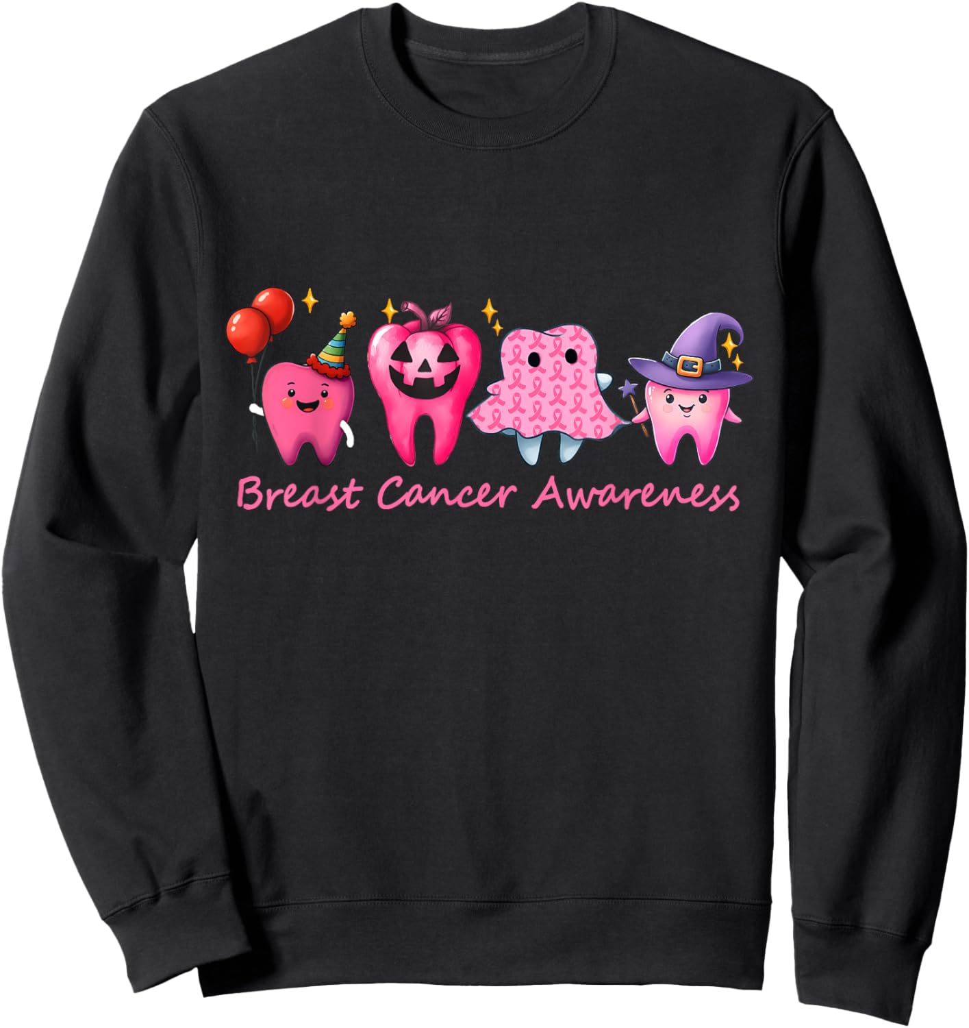 Dental Breast Cancer Awareness Tooth Dental Pink Ribbon Sweatshirt - Sweatshirt | Black