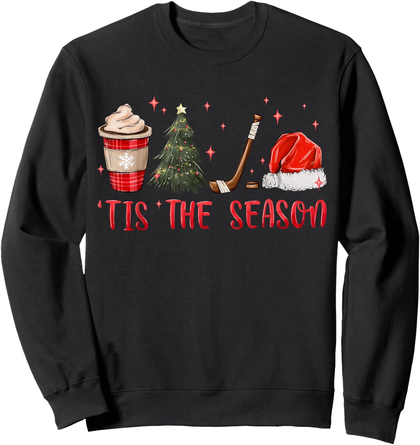 Tis The Season Hockey Coffee Xmas Tree Ice Hockey Christmas Sweatshirt - Sweatshirt | Black