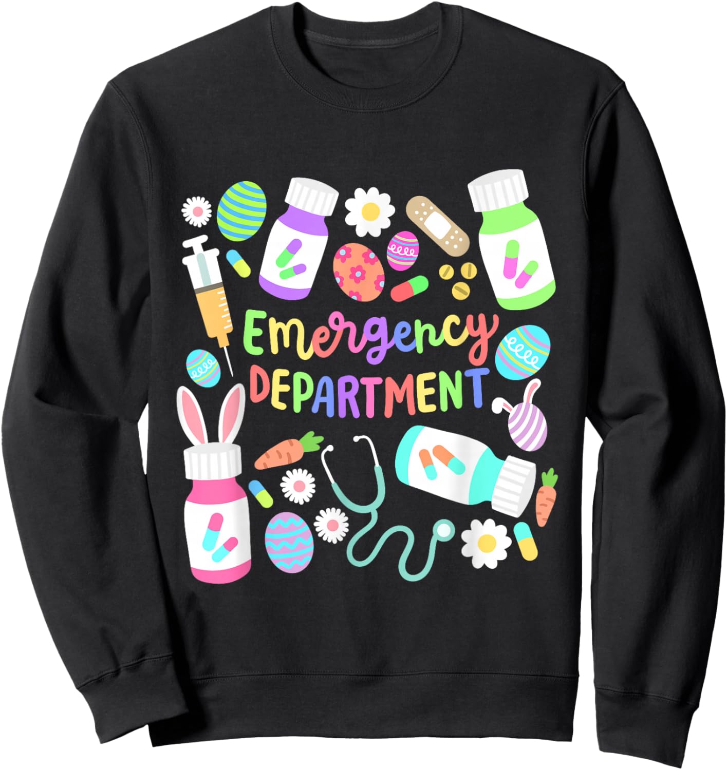 Easter Nurse Emergency Department Groovy ER Nurses Bunny Sweatshirt - Sweatshirt | Black