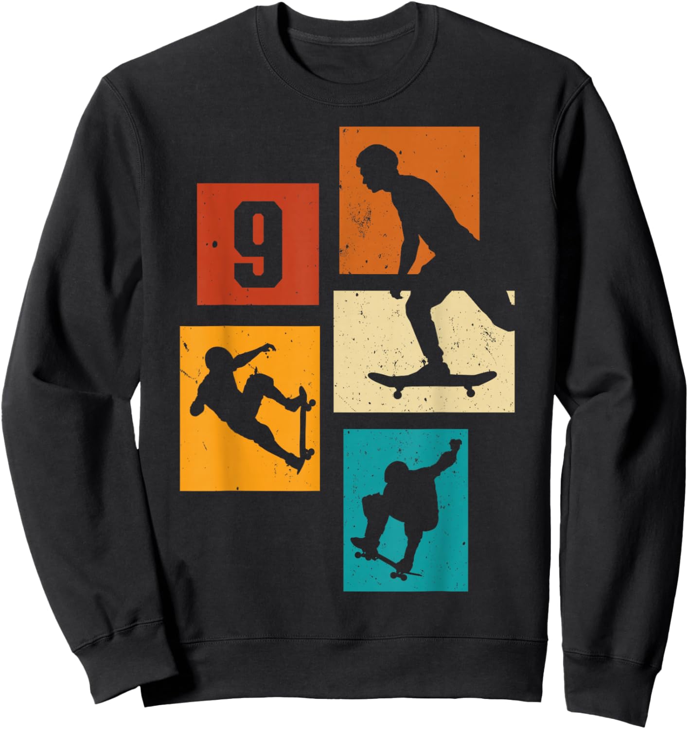 9th Birthday Skateboard Skateboarder Skater 9 Year Old Boy Sweatshirt - Sweatshirt | Black