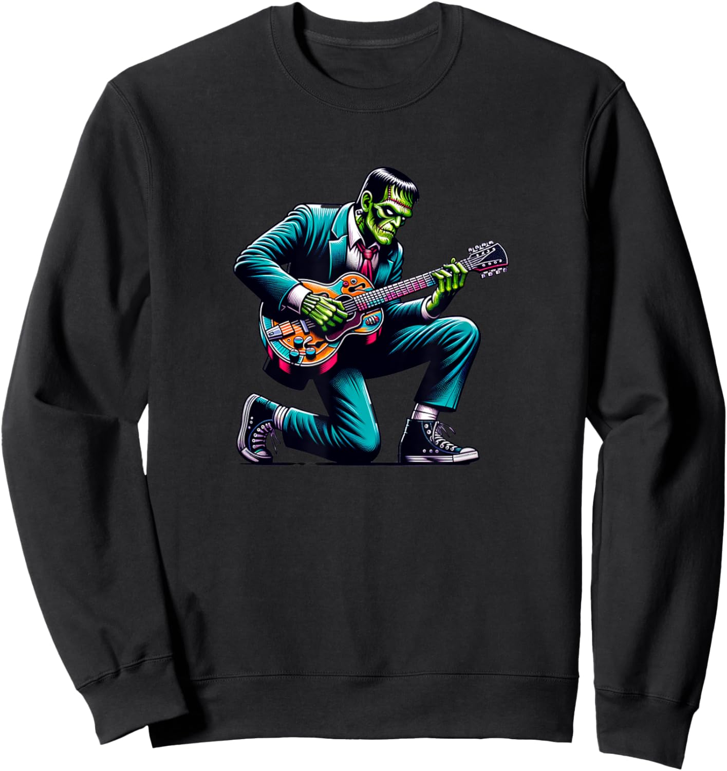Frankenstein Guitar Lover, Halloween, Monster Vibes Sweatshirt - Sweatshirt | Black