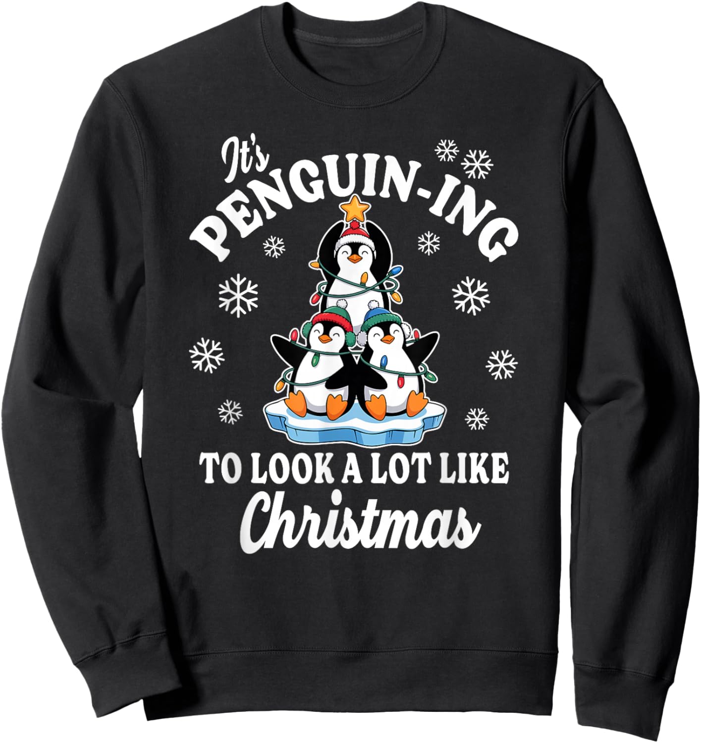 Penguin-ing Christmas Tree on Ice Cute Holiday Sweatshirt - Sweatshirt | Black